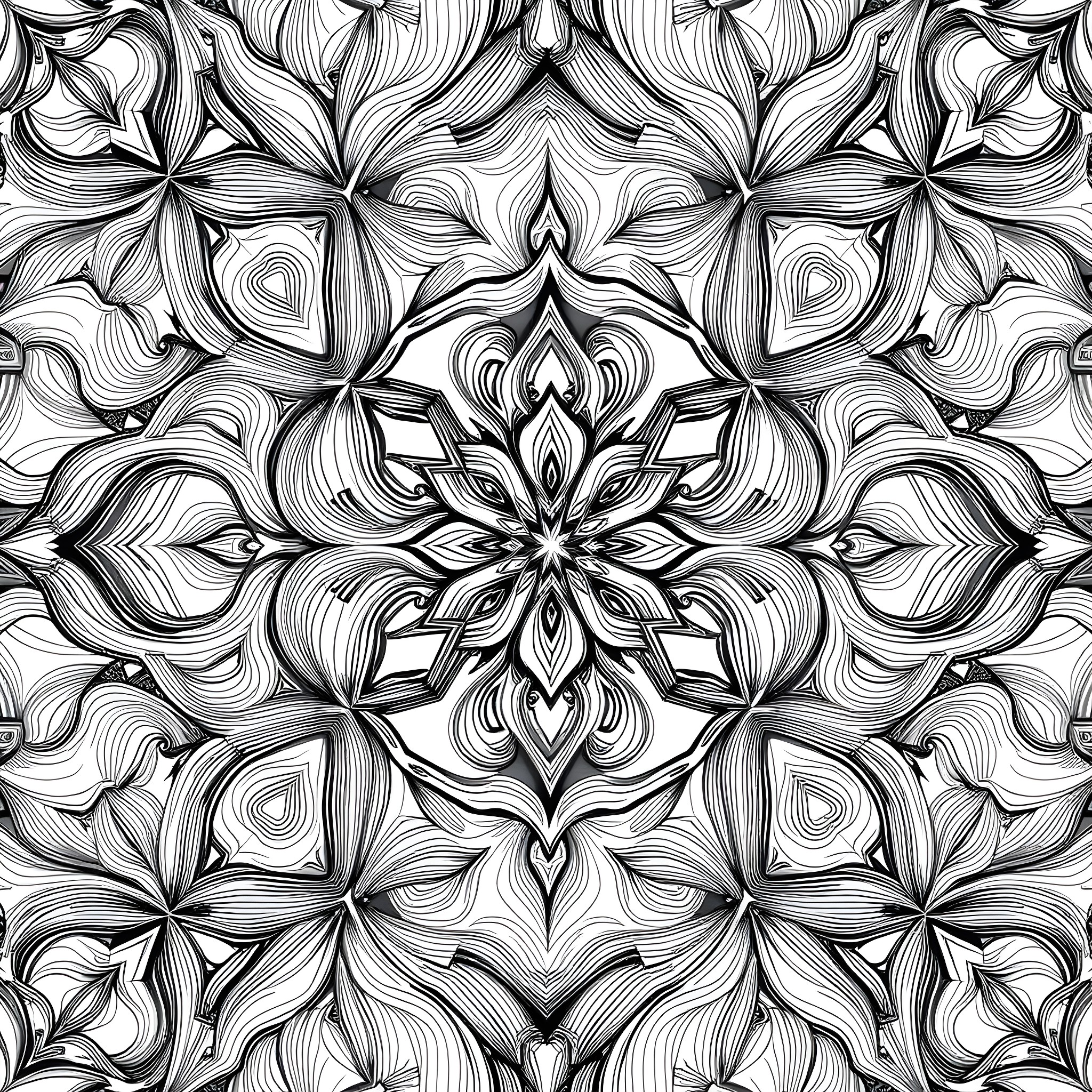 Pattern of intricate floral designs Coloring Page (free black-and-white line drawing printable PDF for all, from beginners to advanced learners, including children, teens, adults, and seniors)