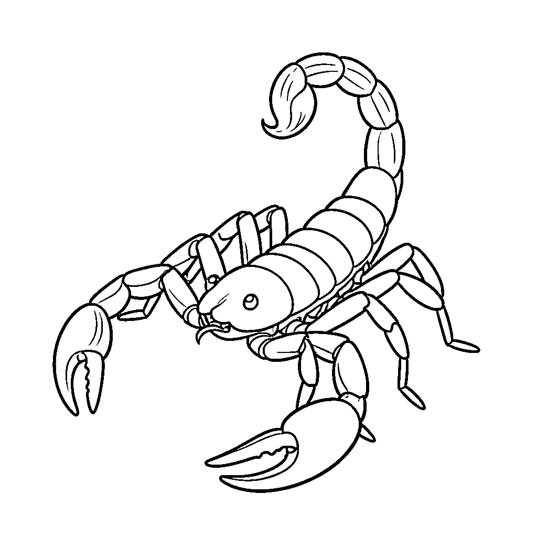Scorpion posing with claws spread and tail raised Coloring Page (free black-and-white line drawing printable PDF for all, from beginners to advanced learners, including children, teens, adults, and seniors)