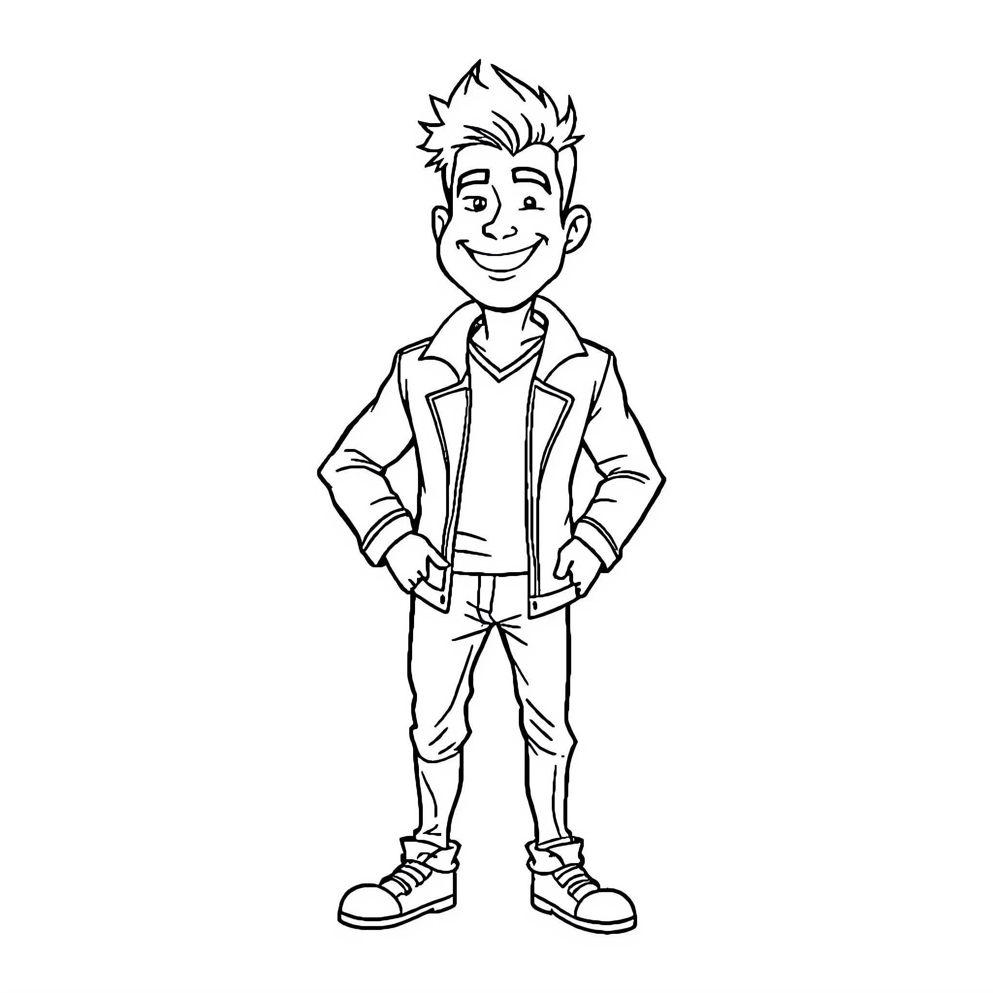 David Sanchez cheerfully standing in casual outfit Coloring Page (free black-and-white line drawing printable PDF for all, from beginners to advanced learners, including children, teens, adults, and seniors)