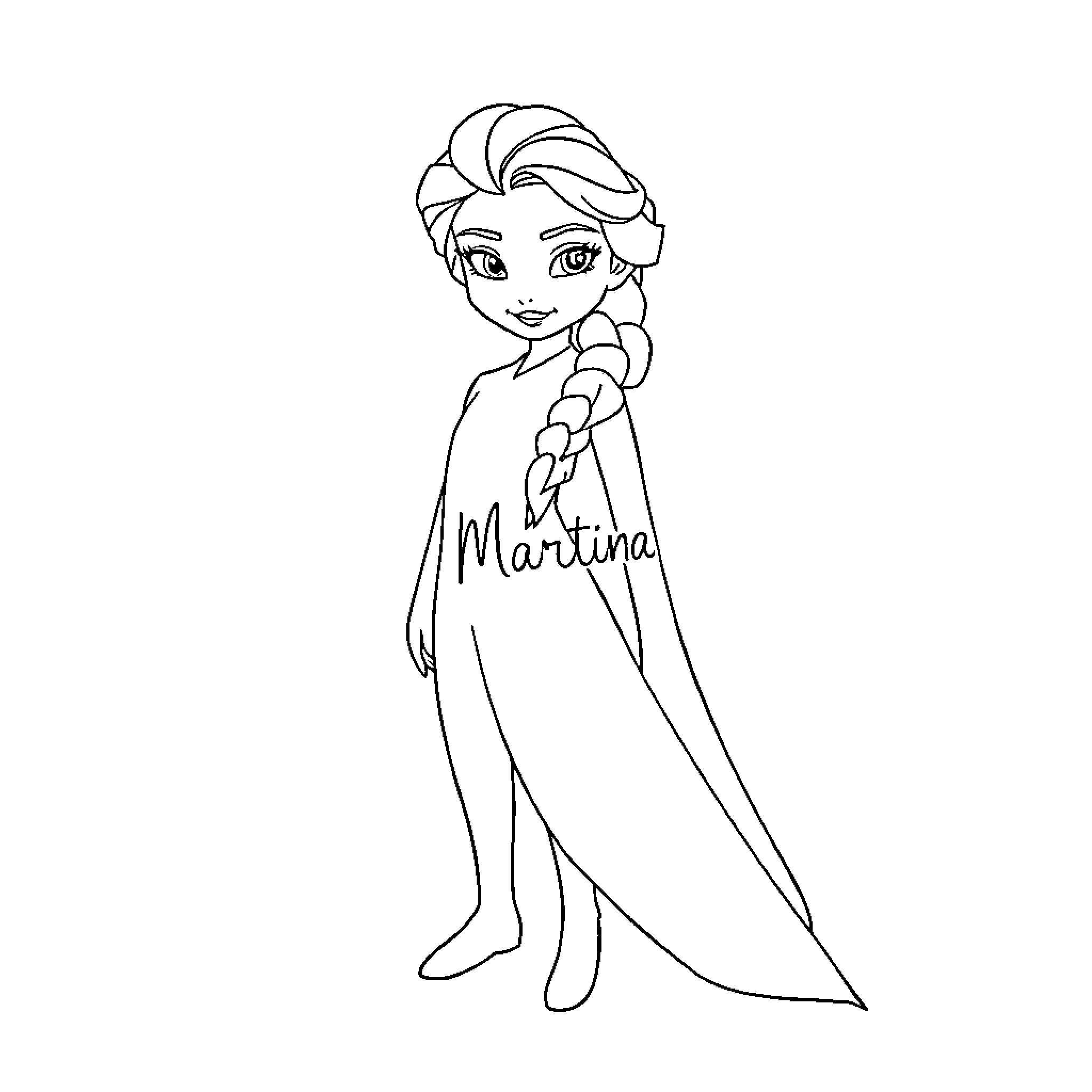 Frozen character in flowing outfit Coloring Page (free black-and-white line drawing printable PDF for all, from beginners to advanced learners, including children, teens, adults, and seniors)