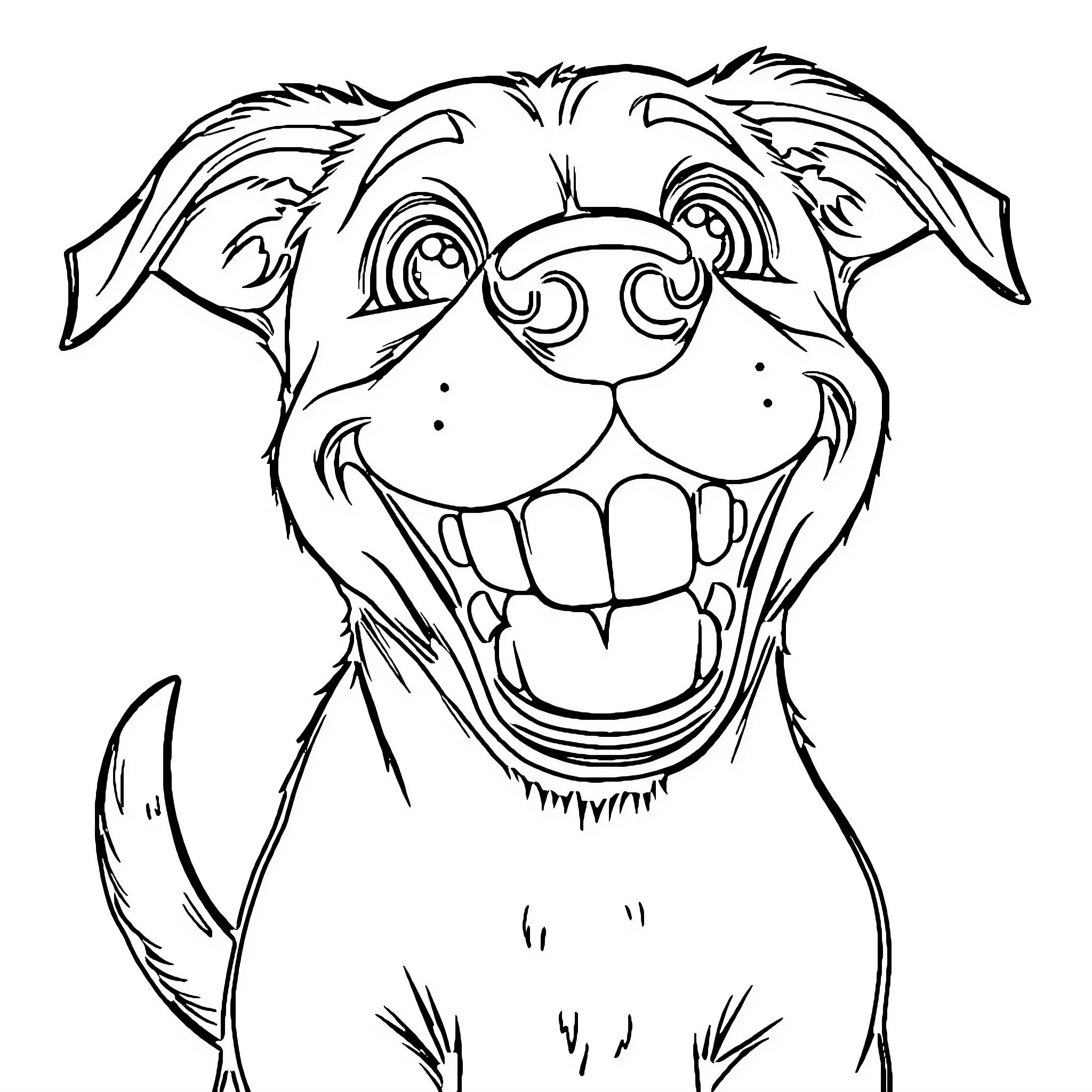 Dog with a Friendly Smile Coloring Page (free black-and-white line drawing printable PDF for all, from beginners to advanced learners, including children, teens, adults, and seniors)