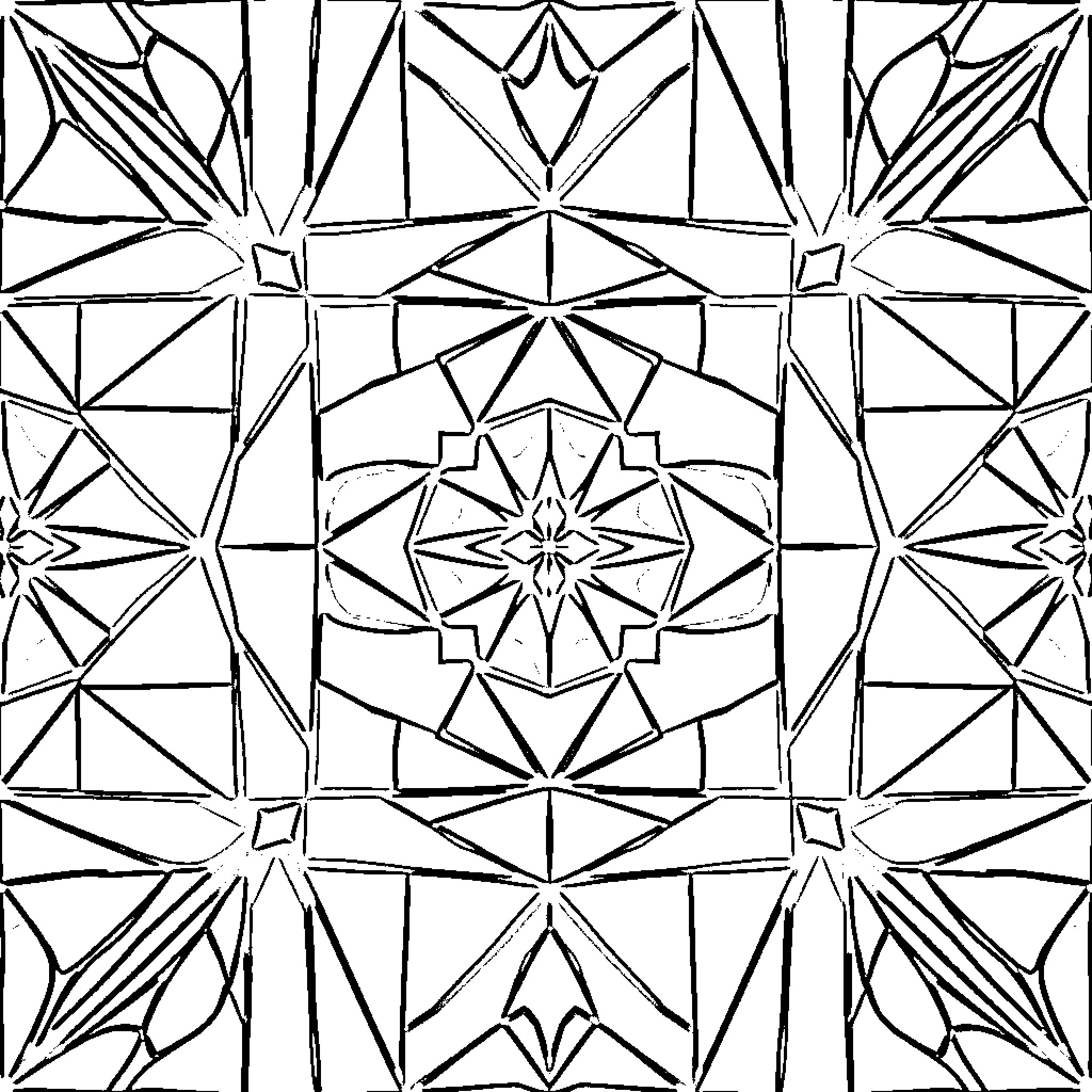 Geometric Pattern of Abstract Shapes and Designs Coloring Page (free black-and-white line drawing printable PDF for all, from beginners to advanced learners, including children, teens, adults, and seniors)