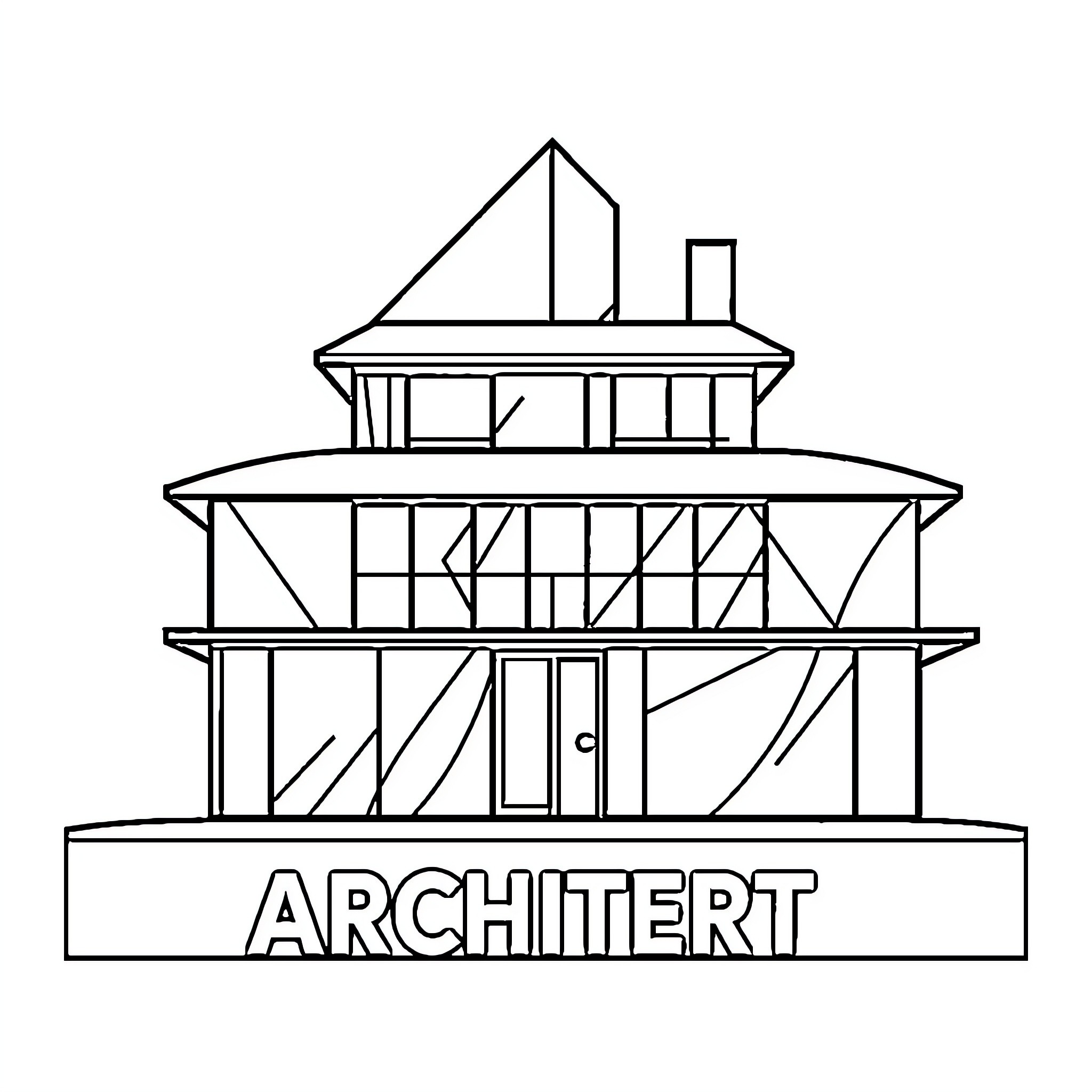 Architect designing a modern architectural structure Coloring Page (free black-and-white line drawing printable PDF for all, from beginners to advanced learners, including children, teens, adults, and seniors)