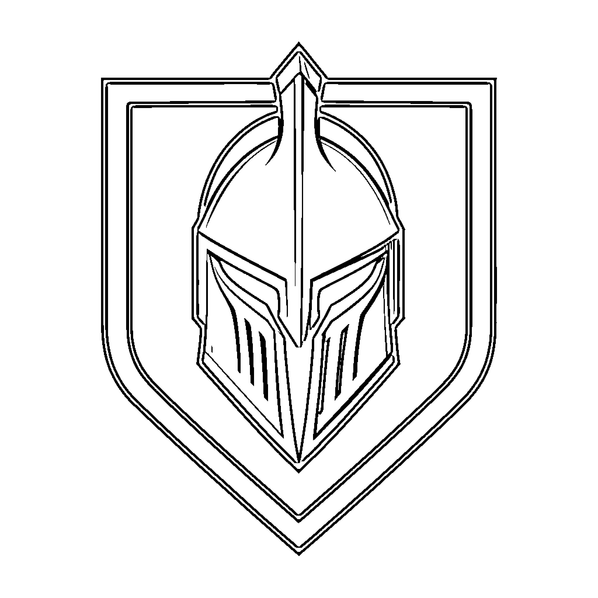 Vegas Golden Knights warrior helmet emblem on a shield Coloring Page (free black-and-white line drawing printable PDF for all, from beginners to advanced learners, including children, teens, adults, and seniors)