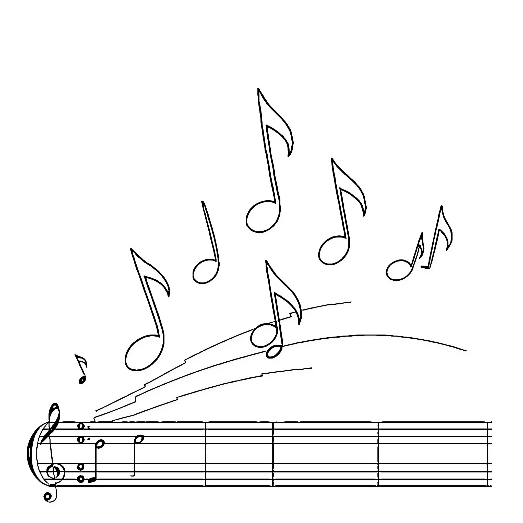 Music Note Abstract Design Coloring Page (free black-and-white line drawing printable PDF for all, from beginners to advanced learners, including children, teens, adults, and seniors)