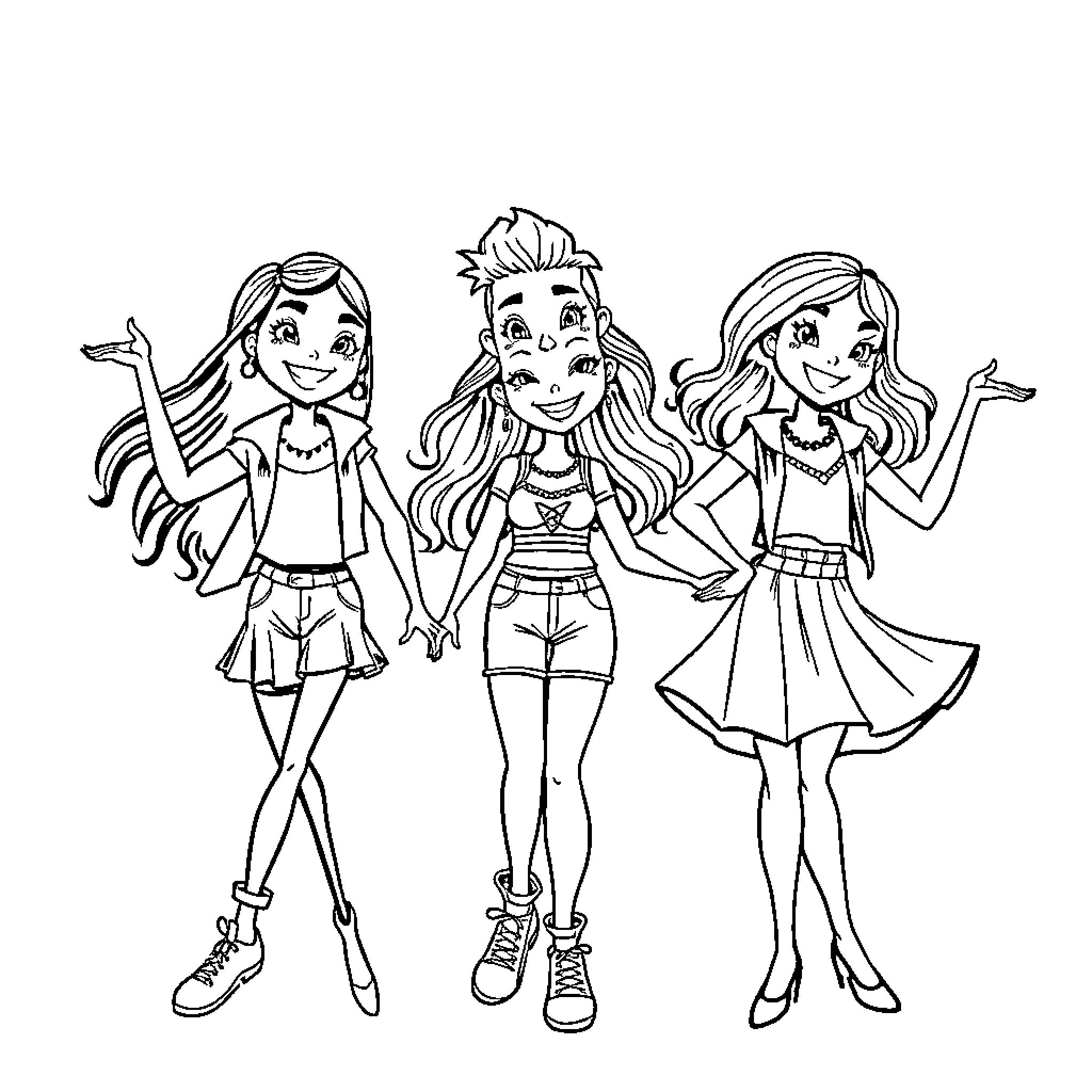 Diddy's Trendy Trio: Vibrant Expressions and Fashions Coloring Page (free black-and-white line drawing printable PDF for all, from beginners to advanced learners, including children, teens, adults, and seniors)