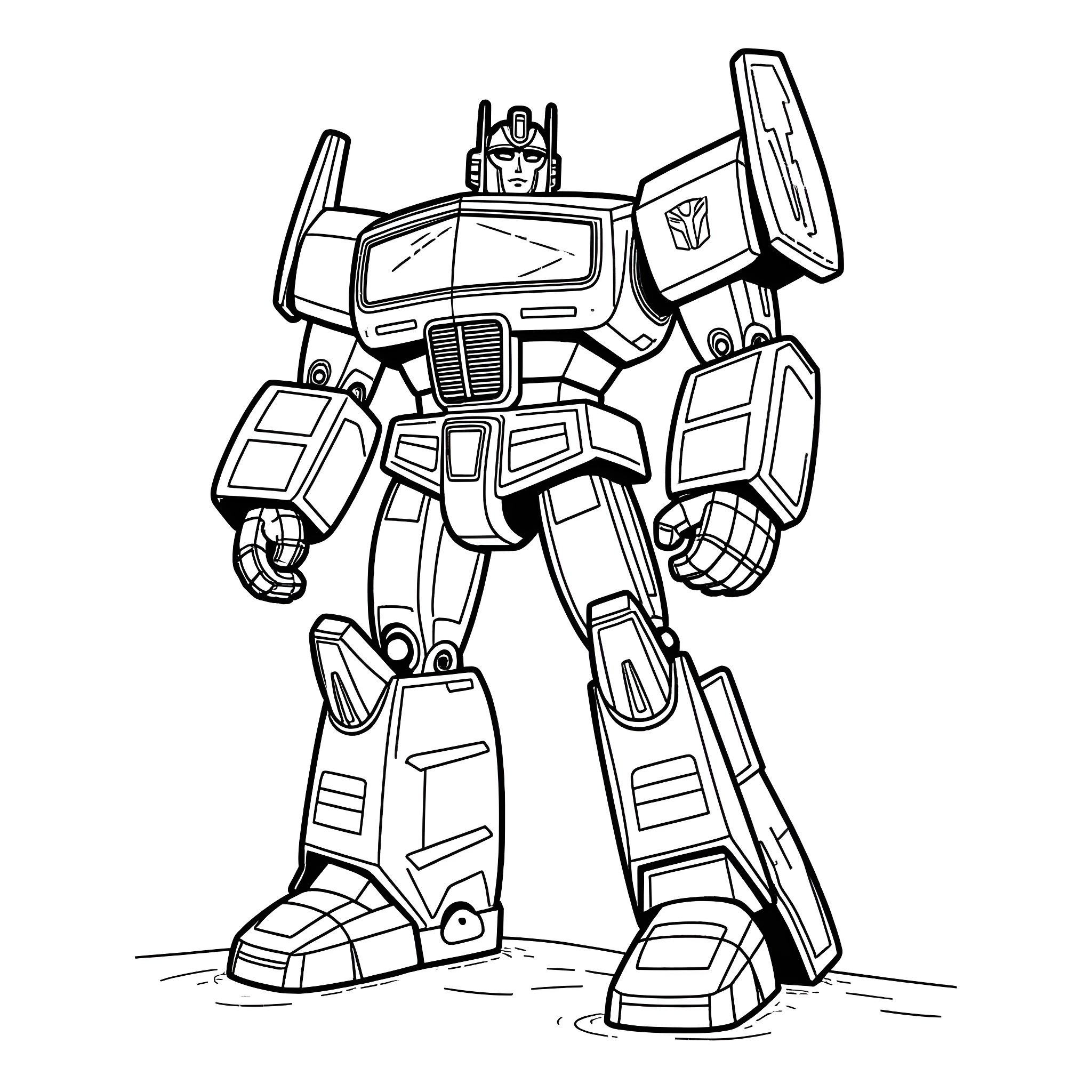 Transformers robot in heroic stance Coloring Page (free black-and-white line drawing printable PDF for all, from beginners to advanced learners, including children, teens, adults, and seniors)