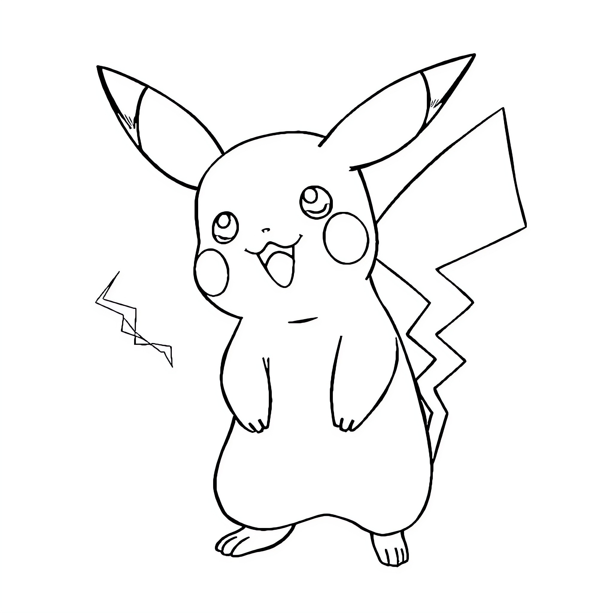 Pikachu making a surprised expression Coloring Page (free black-and-white line drawing printable PDF for all, from beginners to advanced learners, including children, teens, adults, and seniors)