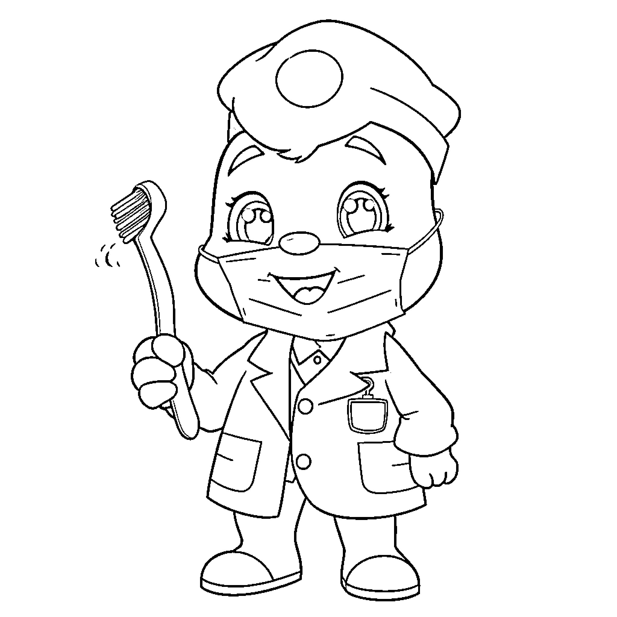 Bluey character cleaning teeth happily Coloring Page (free black-and-white line drawing printable PDF for all, from beginners to advanced learners, including children, teens, adults, and seniors)