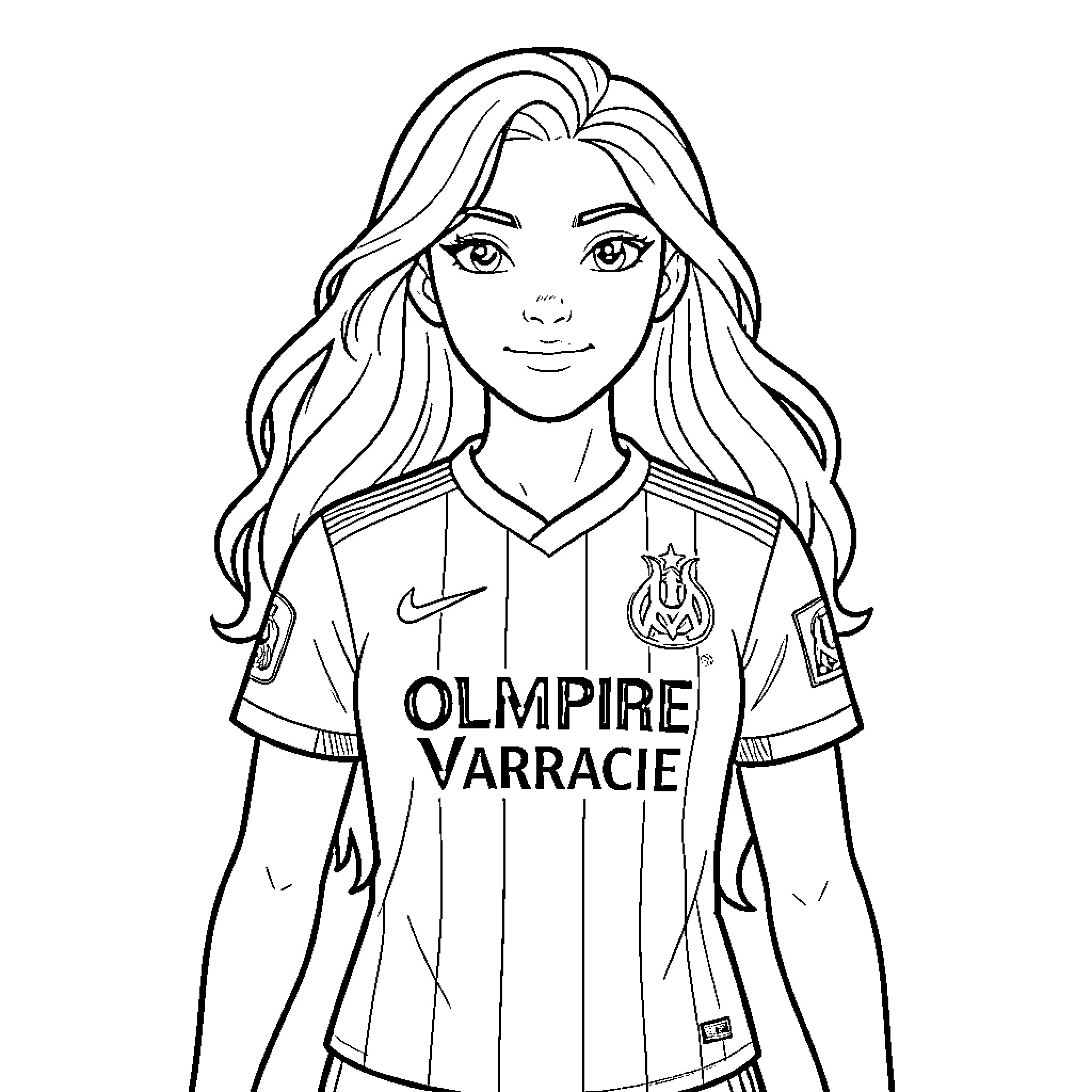 Vaiana smiling while wearing a sports jersey Coloring Page (free black-and-white line drawing printable PDF for all, from beginners to advanced learners, including children, teens, adults, and seniors)