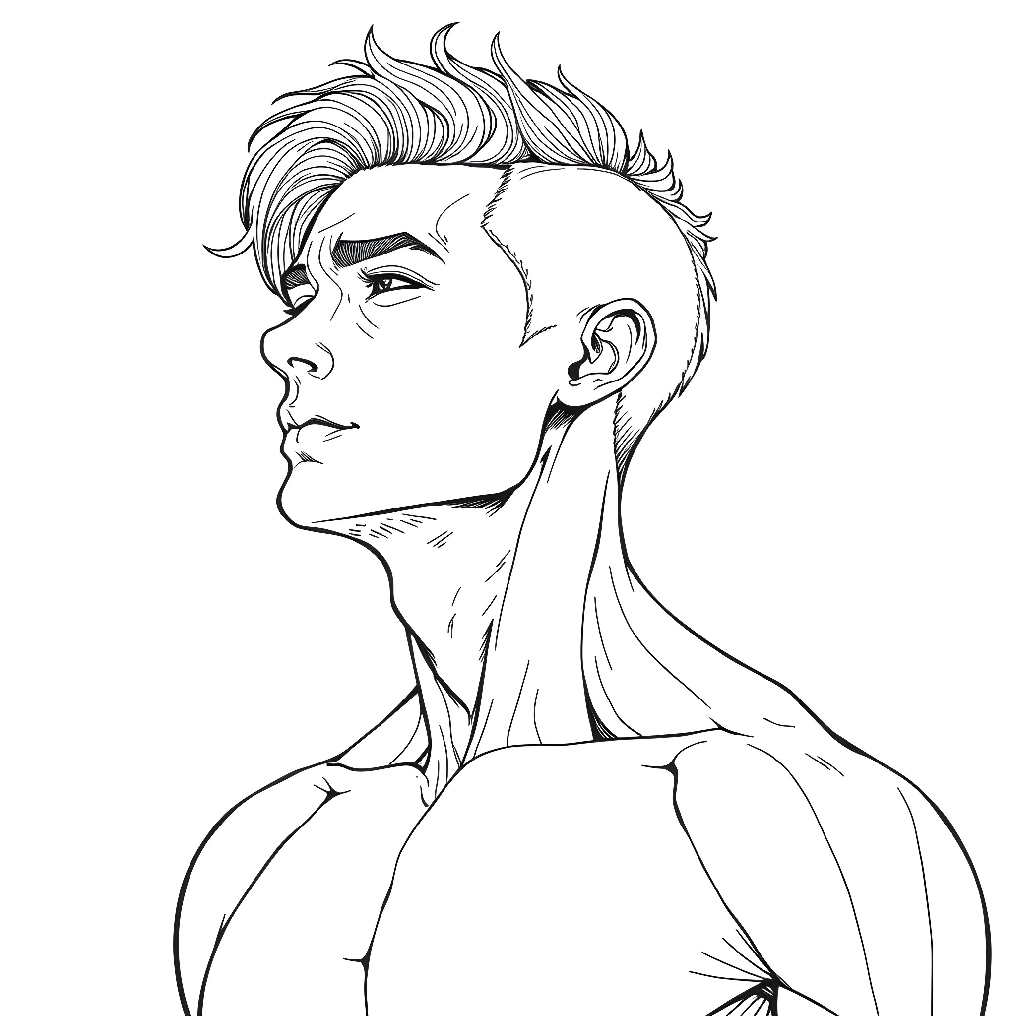 Man with stylish hairstyle and expressive facial features Coloring Page (free black-and-white line drawing printable PDF for all, from beginners to advanced learners, including children, teens, adults, and seniors)