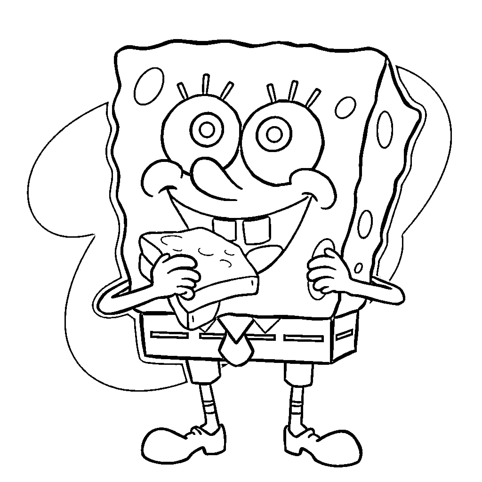 Spongebob happily cleaning and organizing Coloring Page (free black-and-white line drawing printable PDF for all, from beginners to advanced learners, including children, teens, adults, and seniors)