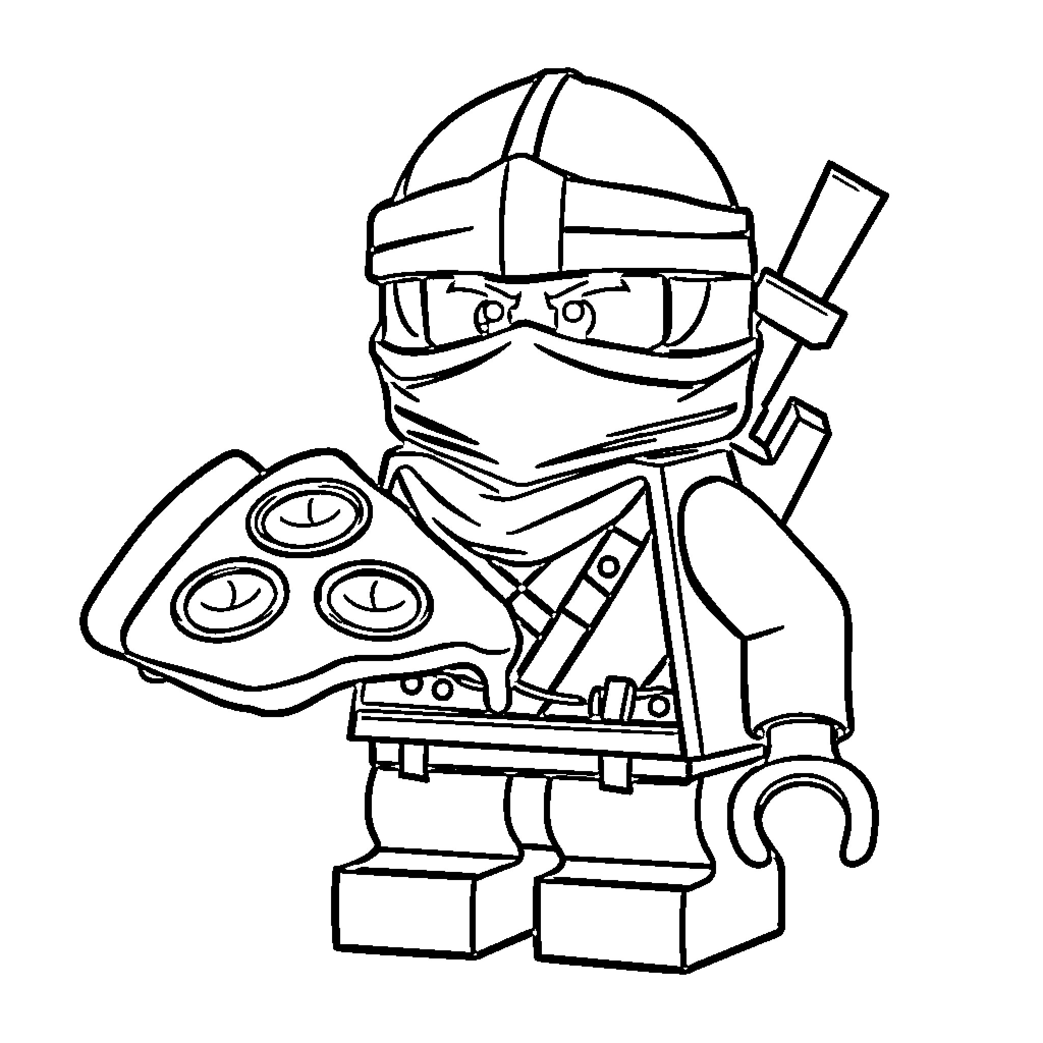Lloyd the Ninja at Work with Tools Coloring Page (free black-and-white line drawing printable PDF for all, from beginners to advanced learners, including children, teens, adults, and seniors)