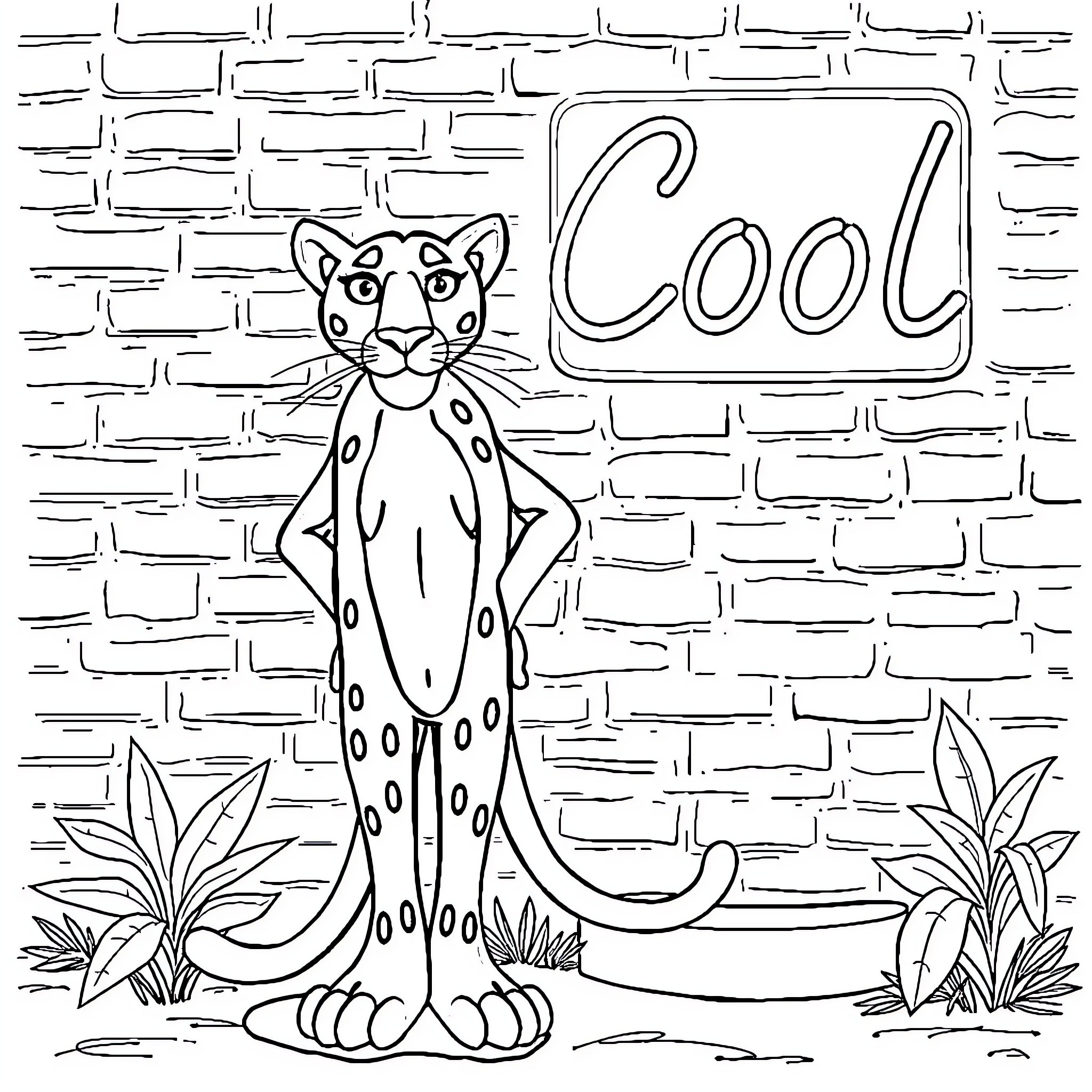 Pink Panther enjoying a cool environment Coloring Page (free black-and-white line drawing printable PDF for all, from beginners to advanced learners, including children, teens, adults, and seniors)