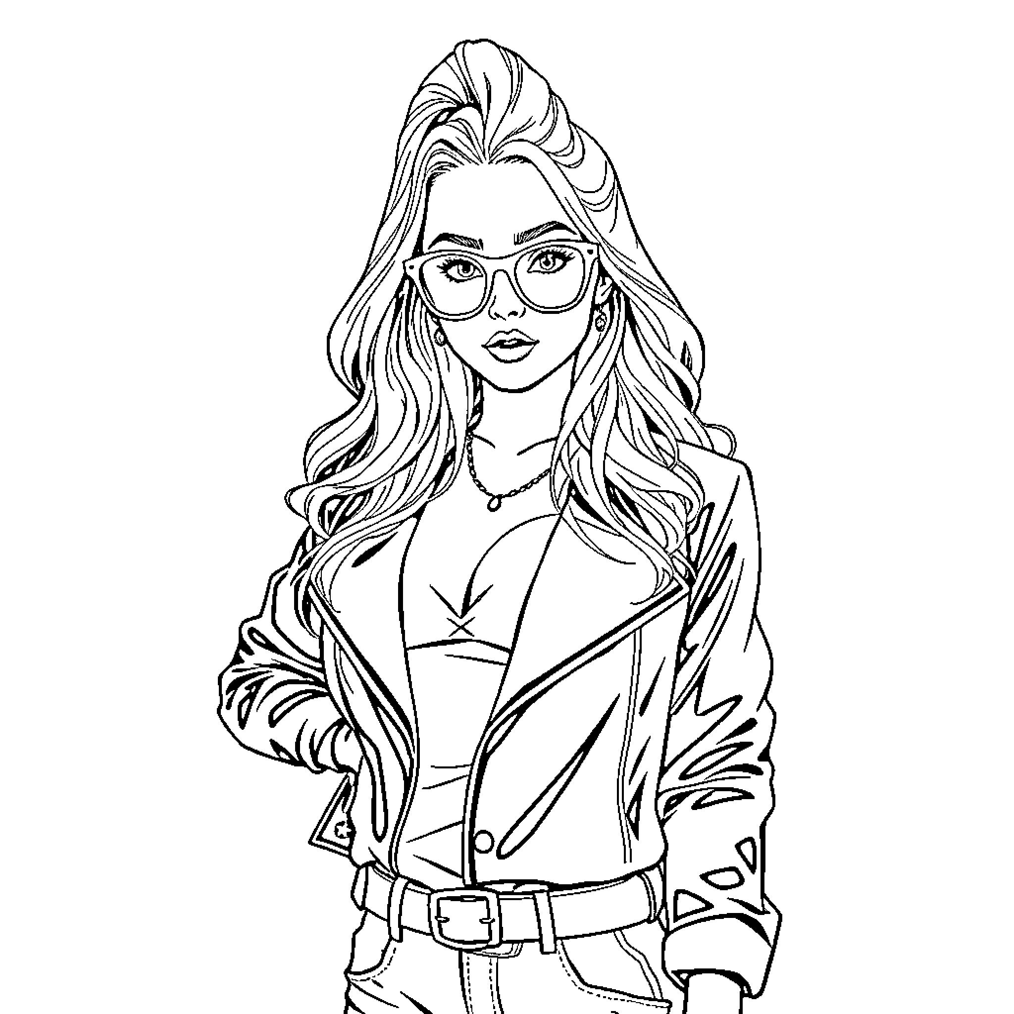 Sabrina Carpenter in a stylish casual outfit Coloring Page (free black-and-white line drawing printable PDF for all, from beginners to advanced learners, including children, teens, adults, and seniors)