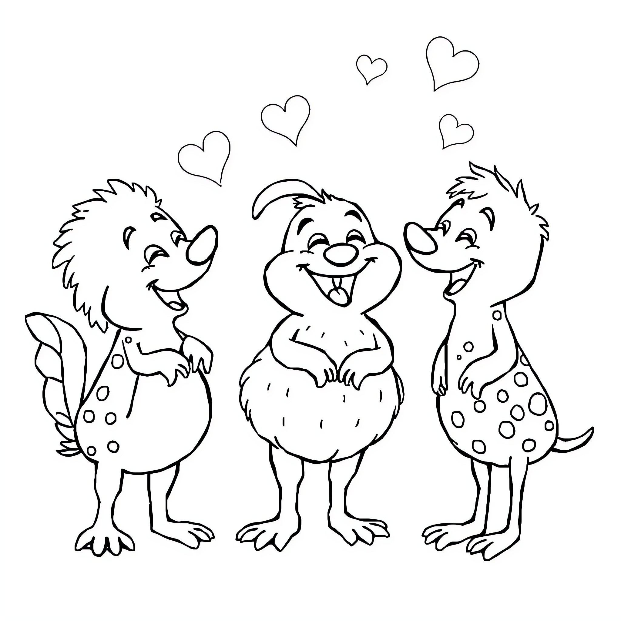 Chatys' Playful and Affectionate Creatures Coloring Page (free black-and-white line drawing printable PDF for all, from beginners to advanced learners, including children, teens, adults, and seniors)