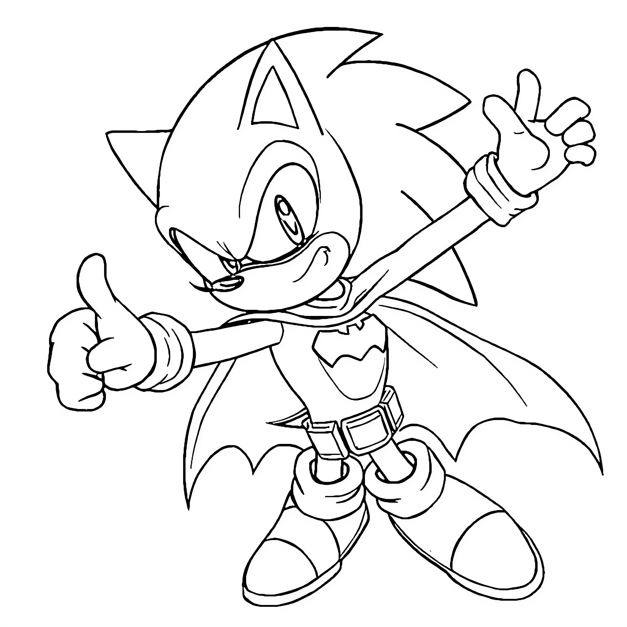 Sonic striking a cheerful pose Coloring Page (free black-and-white line drawing printable PDF for all, from beginners to advanced learners, including children, teens, adults, and seniors)