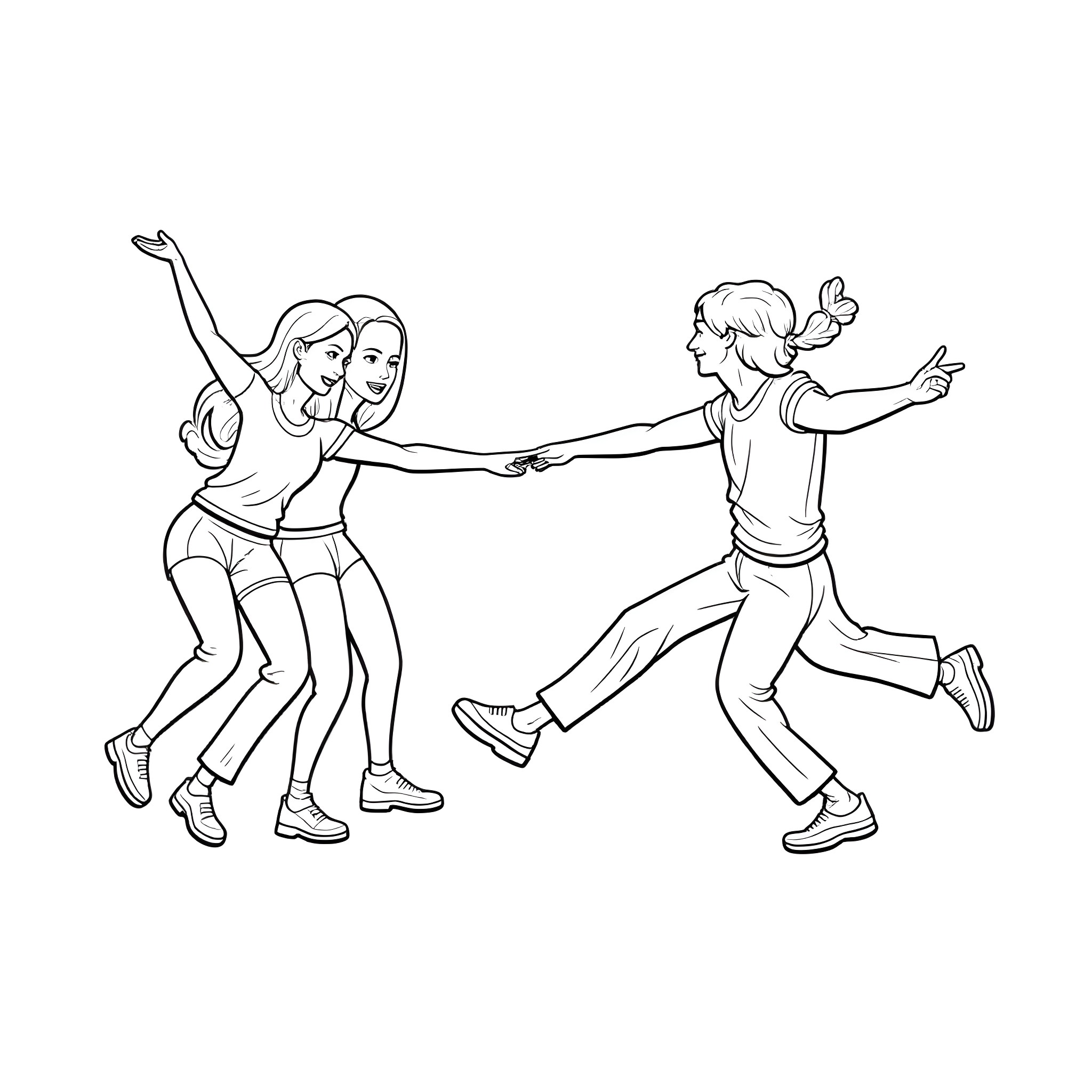 Couple dancing enthusiastically together Coloring Page (free black-and-white line drawing printable PDF for all, from beginners to advanced learners, including children, teens, adults, and seniors)