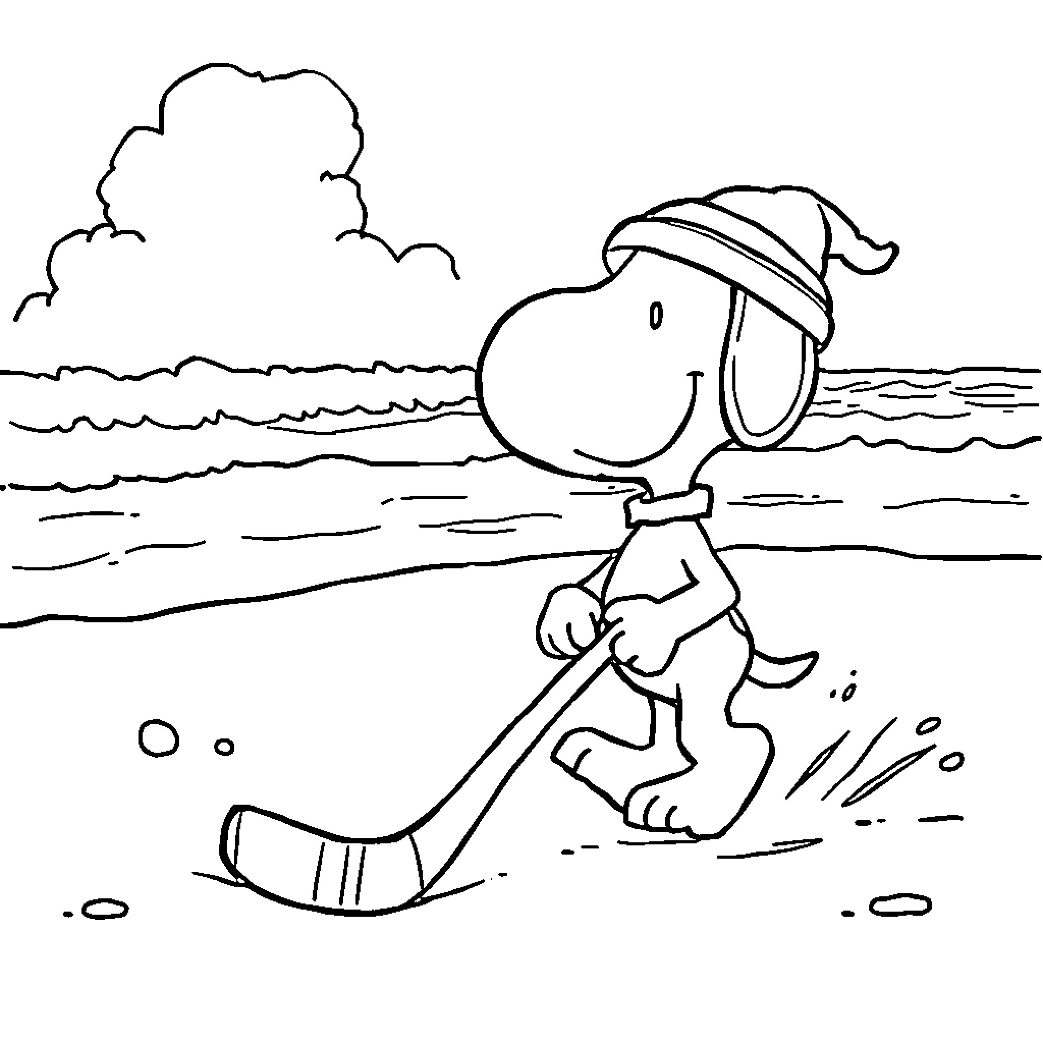 Snoopy enjoying a day at the beach Coloring Page (free black-and-white line drawing printable PDF for all, from beginners to advanced learners, including children, teens, adults, and seniors)