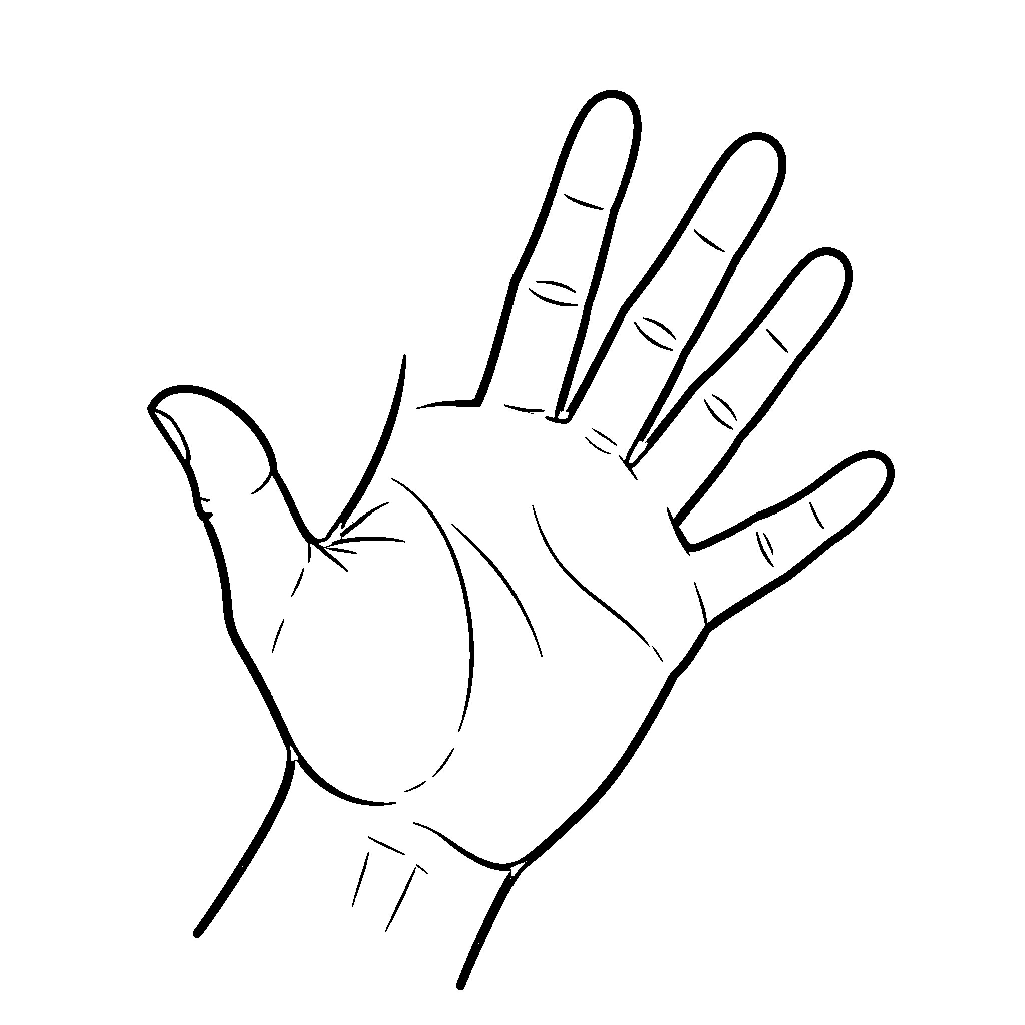 Hand Reaching Out Expressively Coloring Page (free black-and-white line drawing printable PDF for all, from beginners to advanced learners, including children, teens, adults, and seniors)