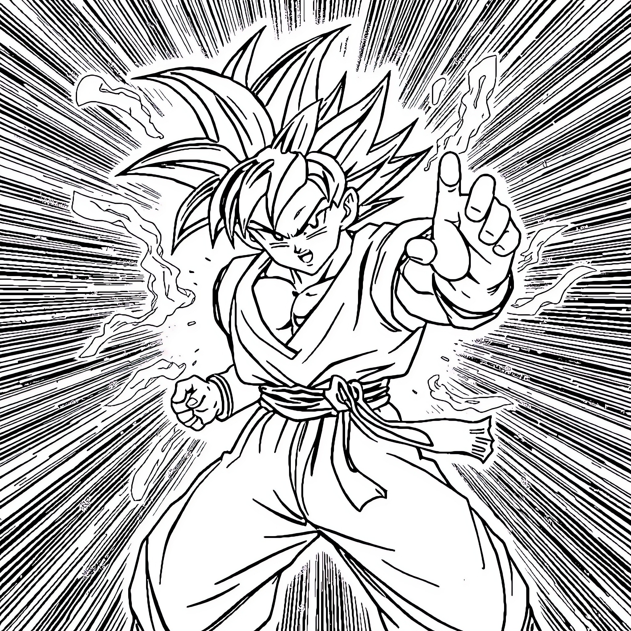 Dragonball warrior unleashing powerful attack Coloring Page (free black-and-white line drawing printable PDF for all, from beginners to advanced learners, including children, teens, adults, and seniors)
