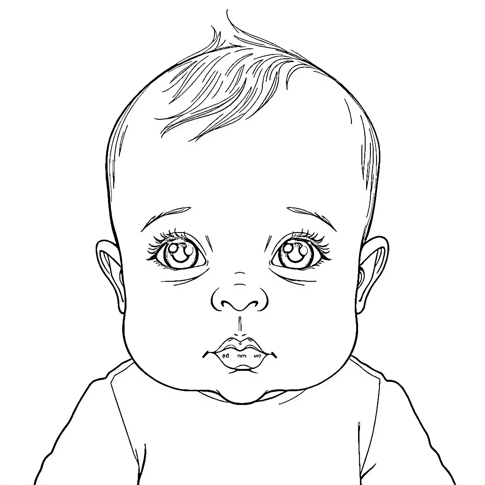 Baby's Delightful Expression Coloring Page (free black-and-white line drawing printable PDF for all, from beginners to advanced learners, including children, teens, adults, and seniors)