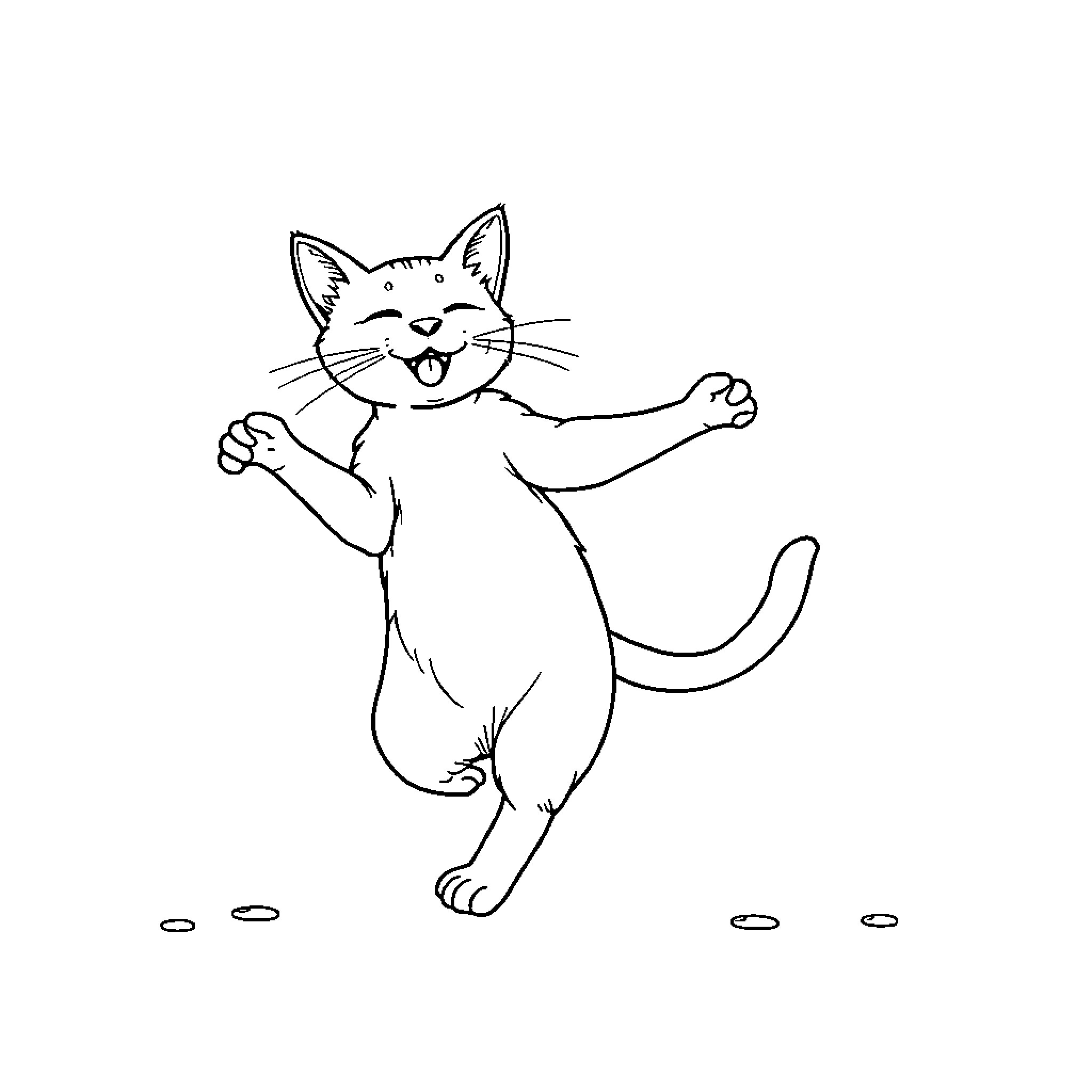Cat stretching and yawning Coloring Page (free black-and-white line drawing printable PDF for all, from beginners to advanced learners, including children, teens, adults, and seniors)