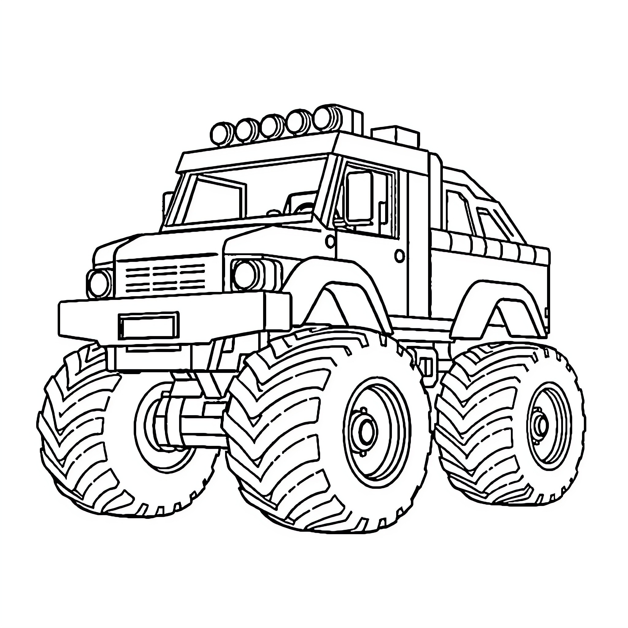 Truck traversing rugged terrain Coloring Page (free black-and-white line drawing printable PDF for all, from beginners to advanced learners, including children, teens, adults, and seniors)