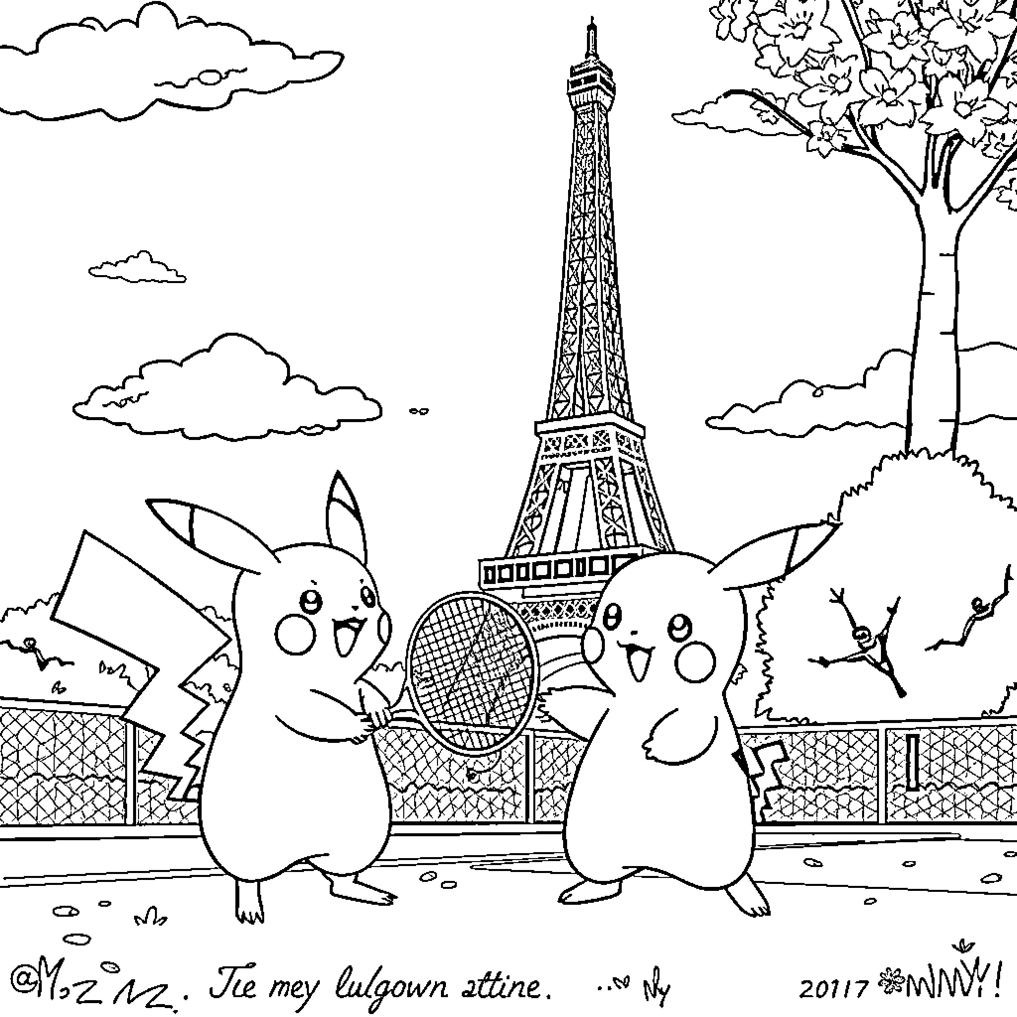 Rainbow Friend's Paris Adventure Coloring Page (free black-and-white line drawing printable PDF for all, from beginners to advanced learners, including children, teens, adults, and seniors)