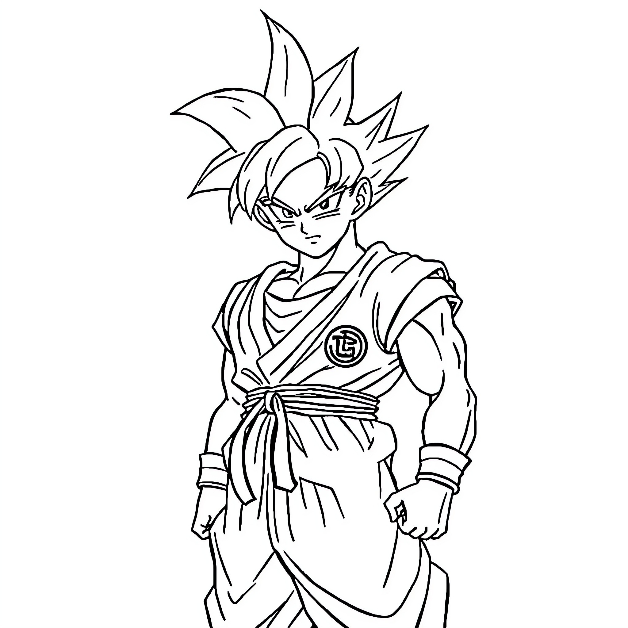 Goku in action-packed fighting stance Coloring Page (free black-and-white line drawing printable PDF for all, from beginners to advanced learners, including children, teens, adults, and seniors)