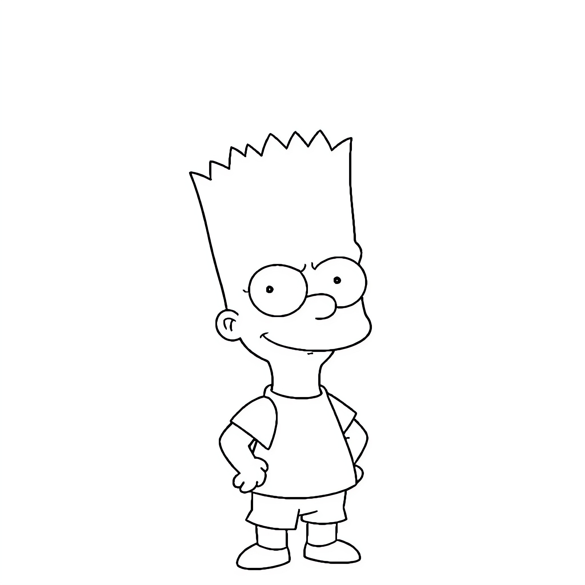 Bart Simpson smiling and standing cheerfully Coloring Page (free black-and-white line drawing printable PDF for all, from beginners to advanced learners, including children, teens, adults, and seniors)