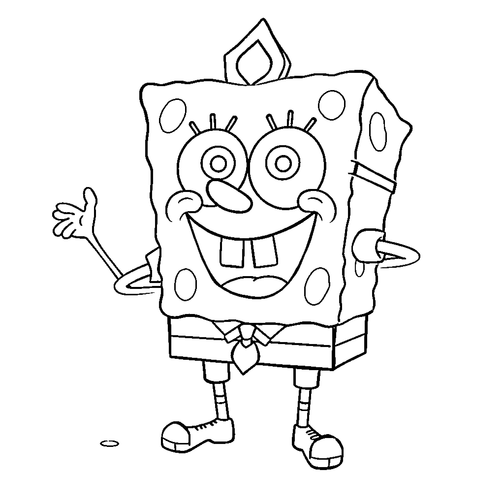 Spongebob expressing joyful exuberance Coloring Page (free black-and-white line drawing printable PDF for all, from beginners to advanced learners, including children, teens, adults, and seniors)