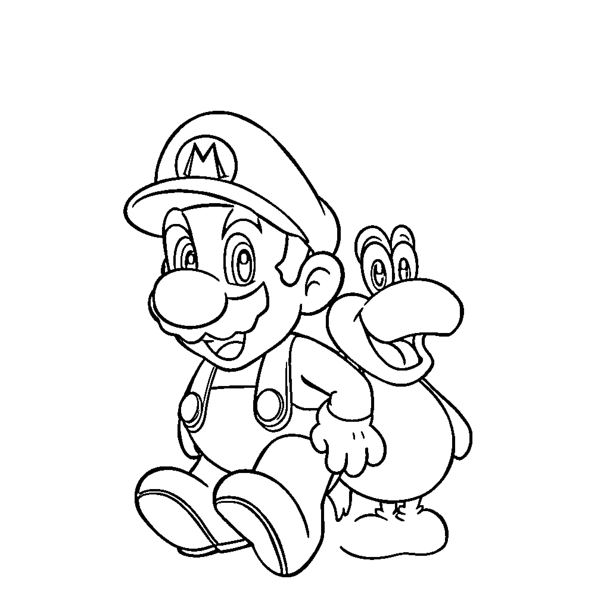 Mario Jumps Playfully in Cartoon Style Coloring Page (free black-and-white line drawing printable PDF for all, from beginners to advanced learners, including children, teens, adults, and seniors)