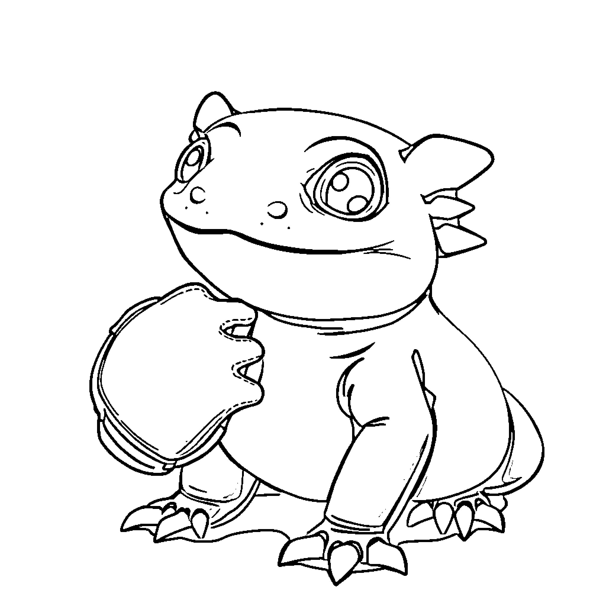 Axolotl sitting happily Coloring Page (free black-and-white line drawing printable PDF for all, from beginners to advanced learners, including children, teens, adults, and seniors)