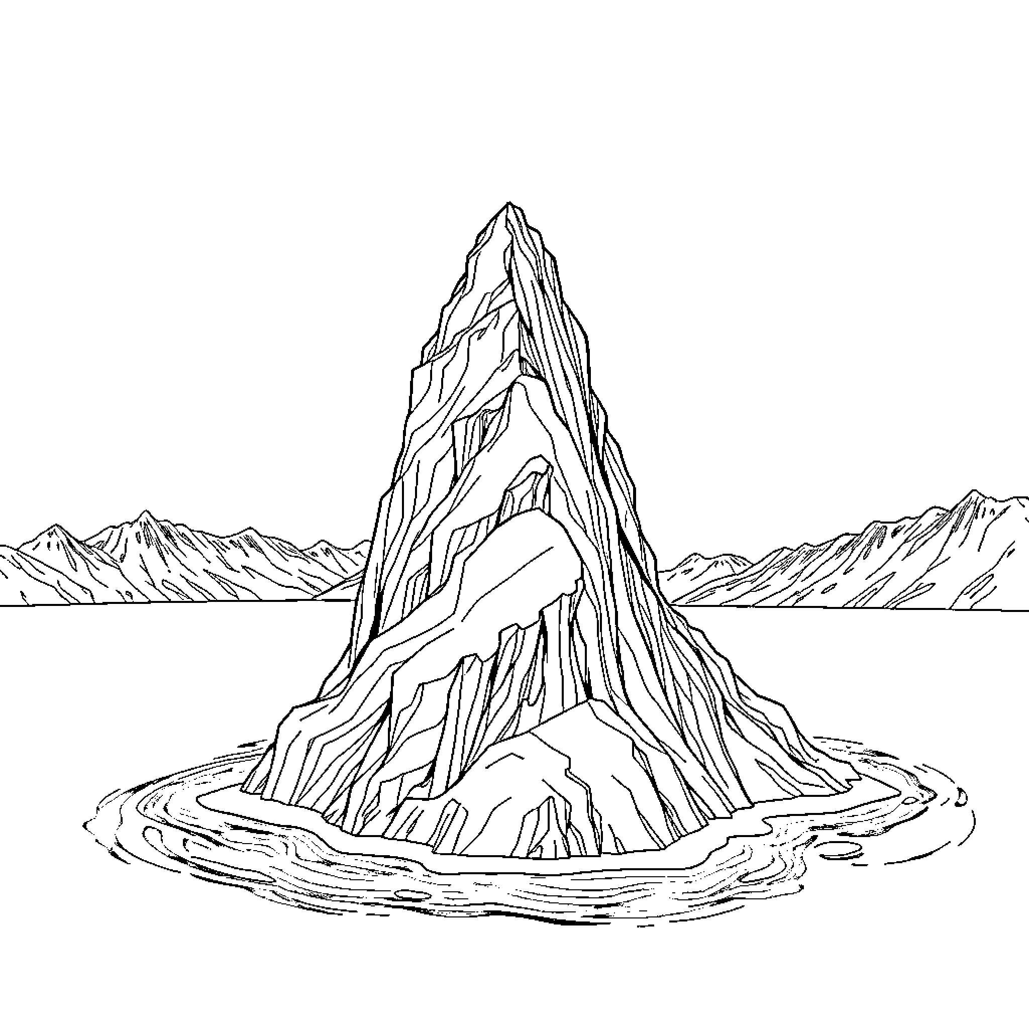Erna Solberg's adventure in a majestic mountain landscape Coloring Page (free black-and-white line drawing printable PDF for all, from beginners to advanced learners, including children, teens, adults, and seniors)
