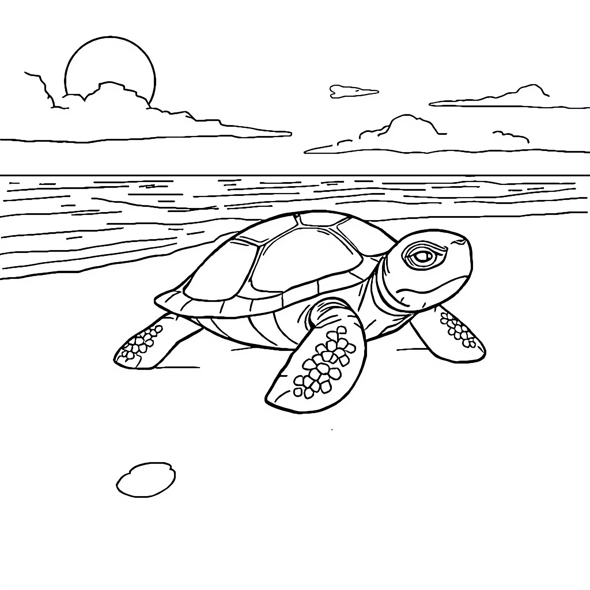 Turtle swimming in the ocean Coloring Page (free black-and-white line drawing printable PDF for all, from beginners to advanced learners, including children, teens, adults, and seniors)