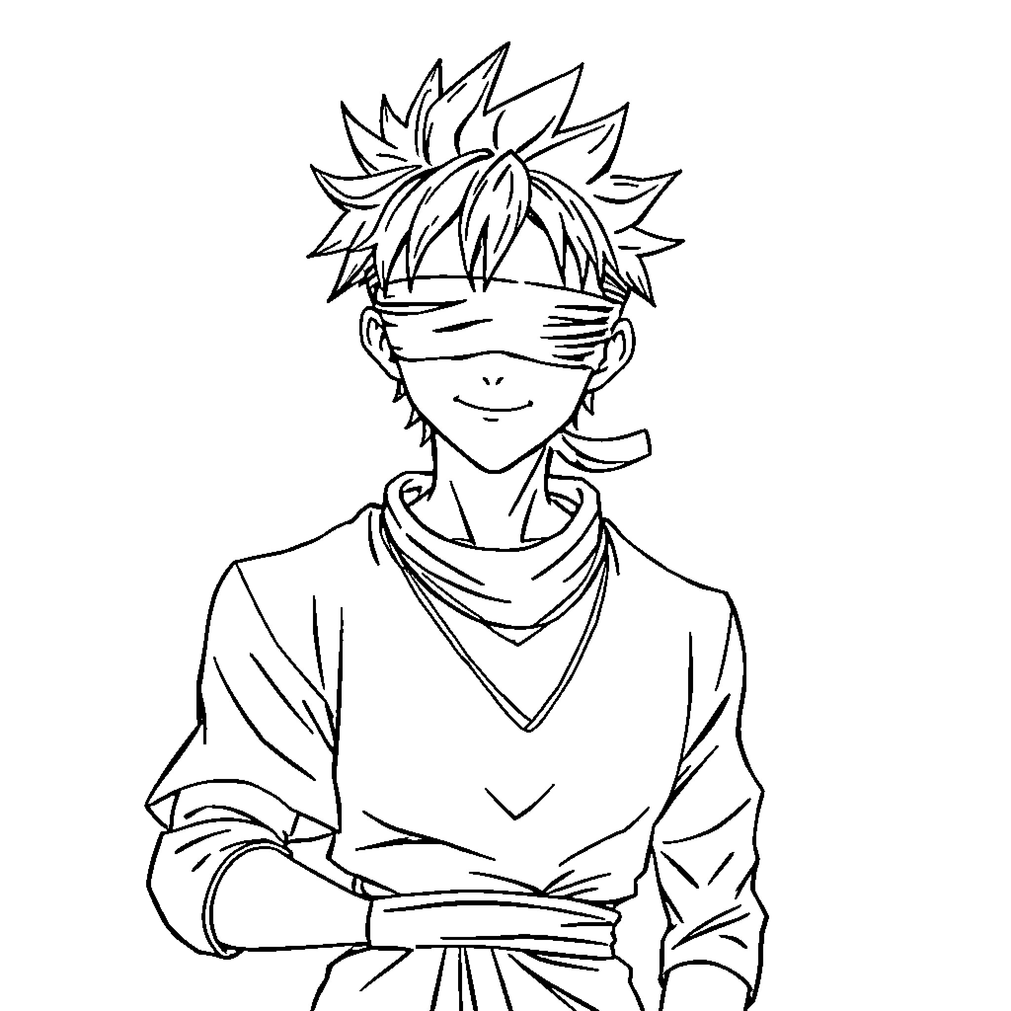 Gojo's Mysterious Attire and Expression Coloring Page (free black-and-white line drawing printable PDF for all, from beginners to advanced learners, including children, teens, adults, and seniors)