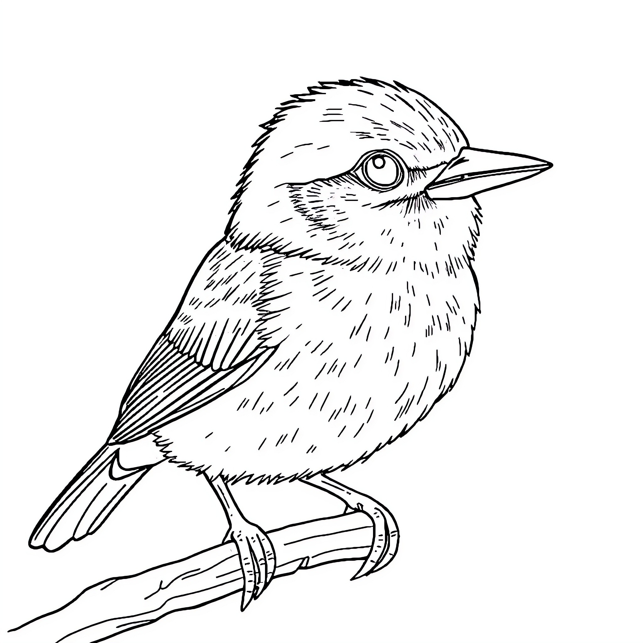 Cricket bird perched on branch Coloring Page (free black-and-white line drawing printable PDF for all, from beginners to advanced learners, including children, teens, adults, and seniors)