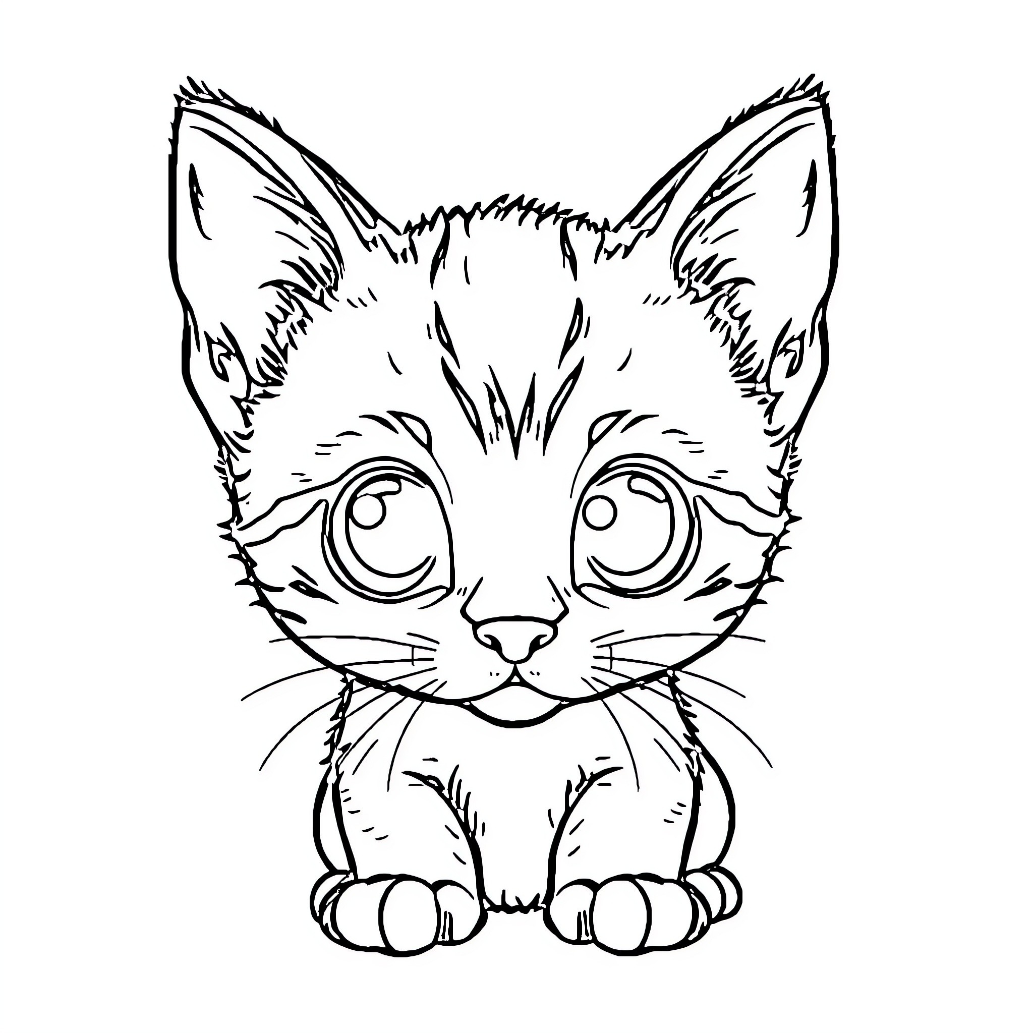 Cat Outlined in Black and White Coloring Page (free black-and-white line drawing printable PDF for all, from beginners to advanced learners, including children, teens, adults, and seniors)