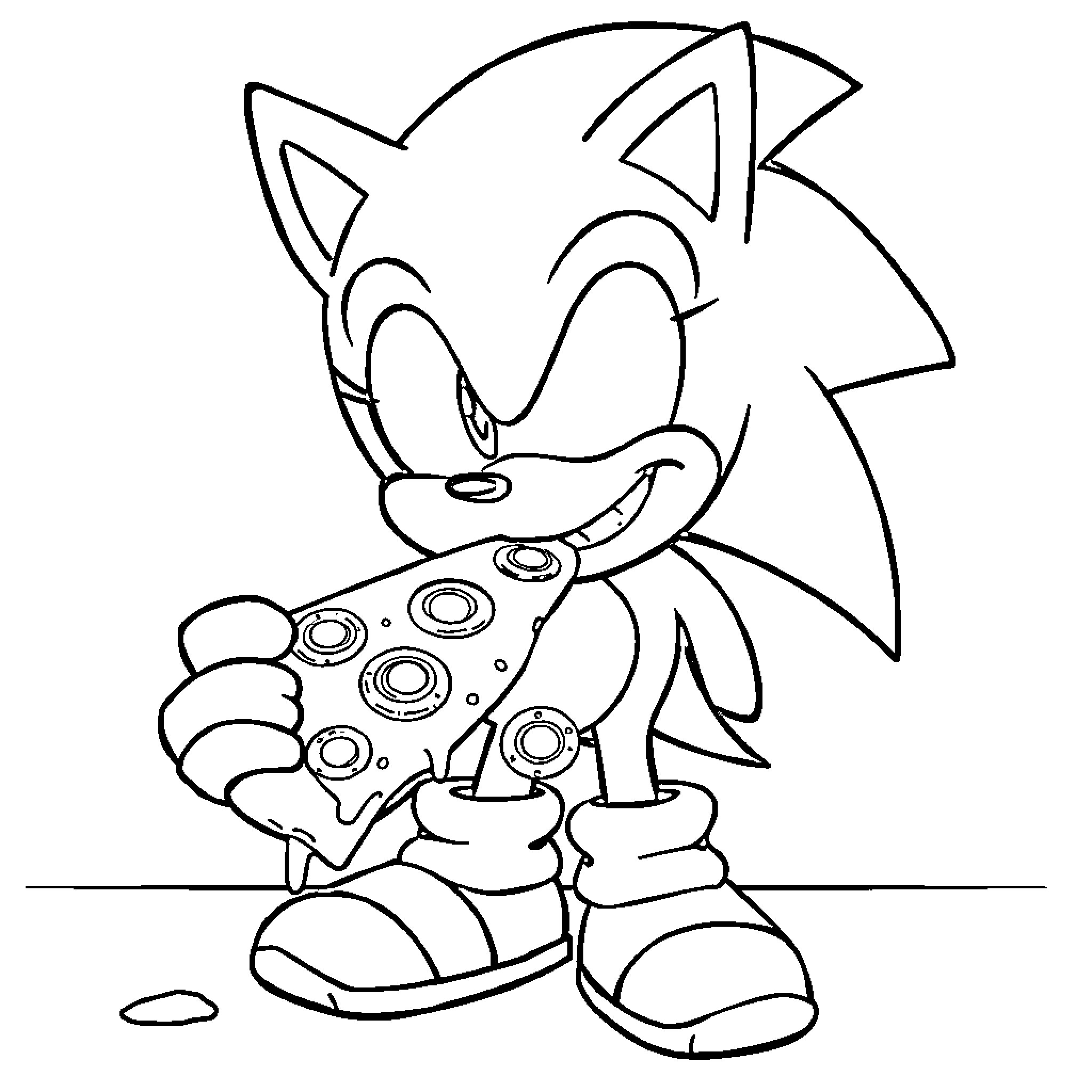 Sonic character in a playful pose Coloring Page (free black-and-white line drawing printable PDF for all, from beginners to advanced learners, including children, teens, adults, and seniors)