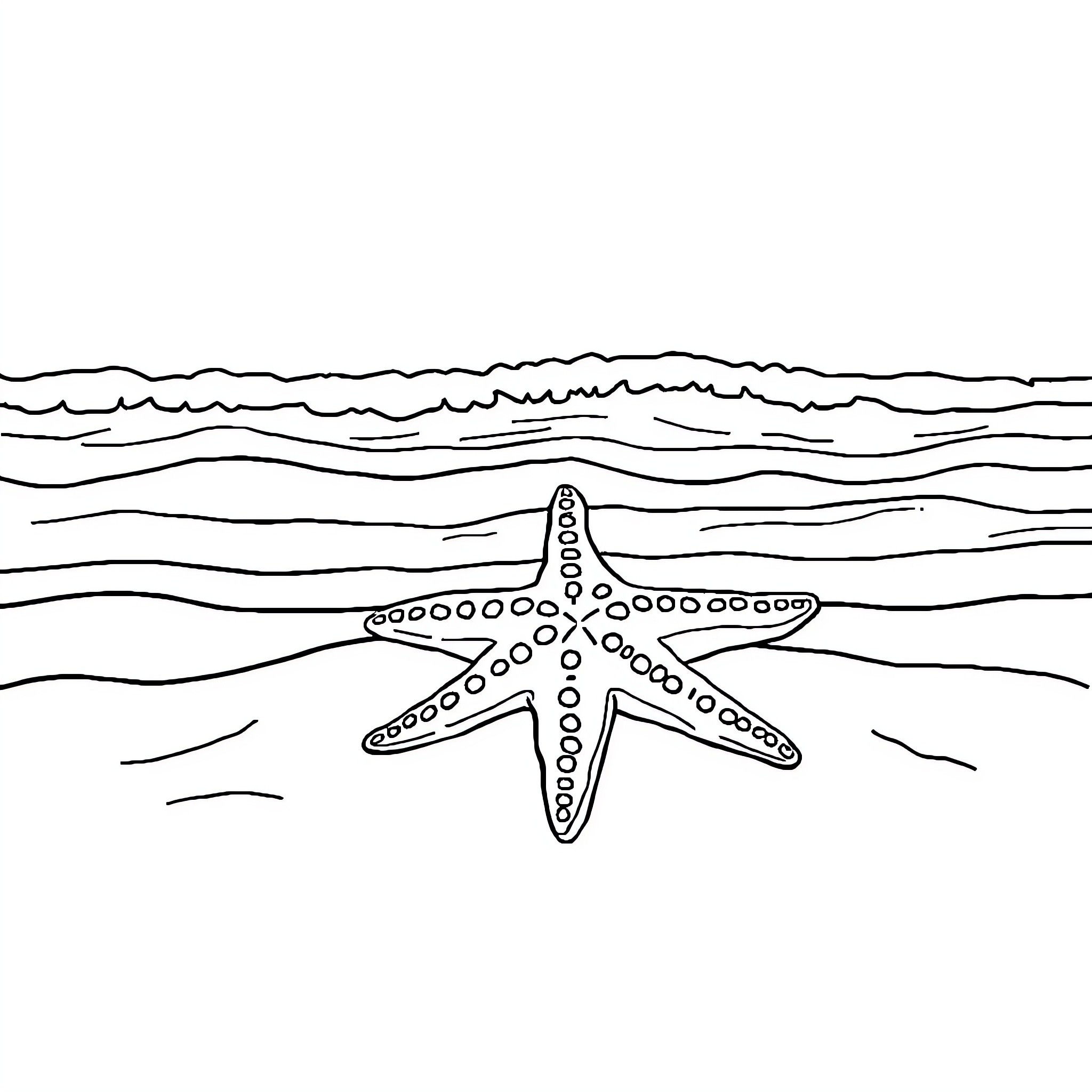 Starfish resting on the ocean floor Coloring Page (free black-and-white line drawing printable PDF for all, from beginners to advanced learners, including children, teens, adults, and seniors)