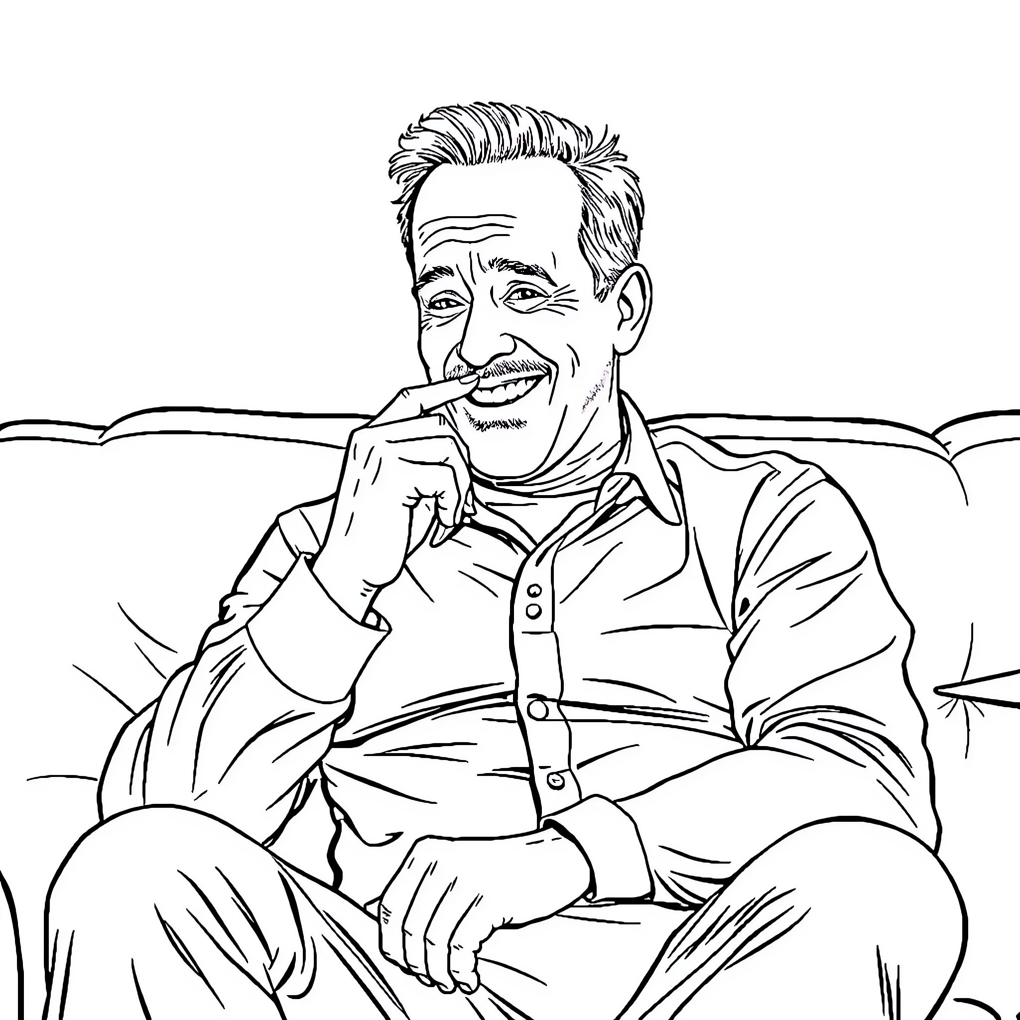 Tom Hanks enjoying a relaxing moment Coloring Page (free black-and-white line drawing printable PDF for all, from beginners to advanced learners, including children, teens, adults, and seniors)