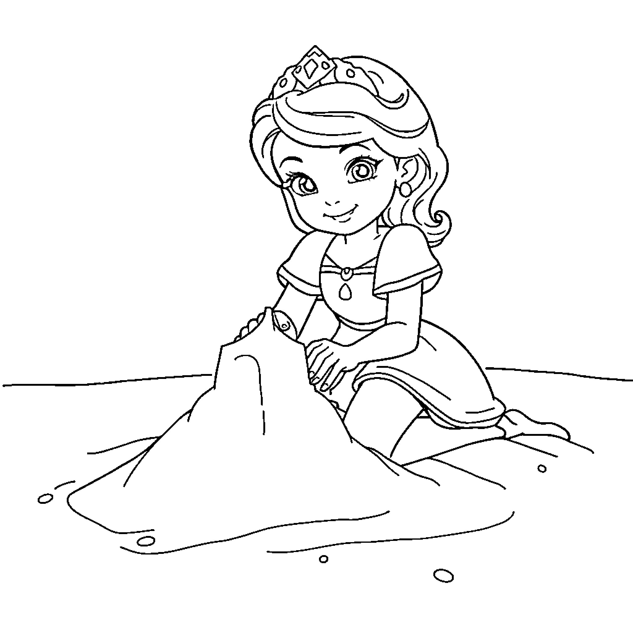 Sofia exploring a magical world Coloring Page (free black-and-white line drawing printable PDF for all, from beginners to advanced learners, including children, teens, adults, and seniors)