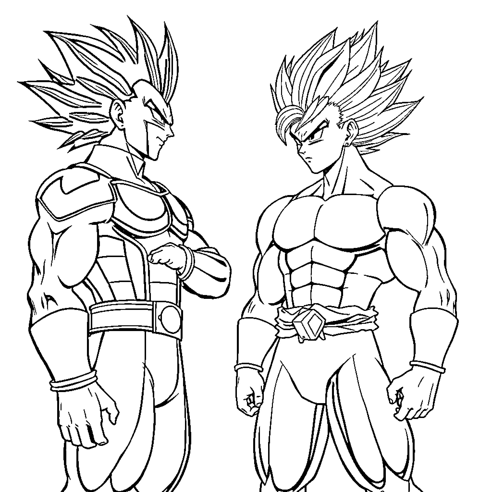 Komand'r's Powerful Duo: Muscular Warriors in Action Coloring Page (free black-and-white line drawing printable PDF for all, from beginners to advanced learners, including children, teens, adults, and seniors)