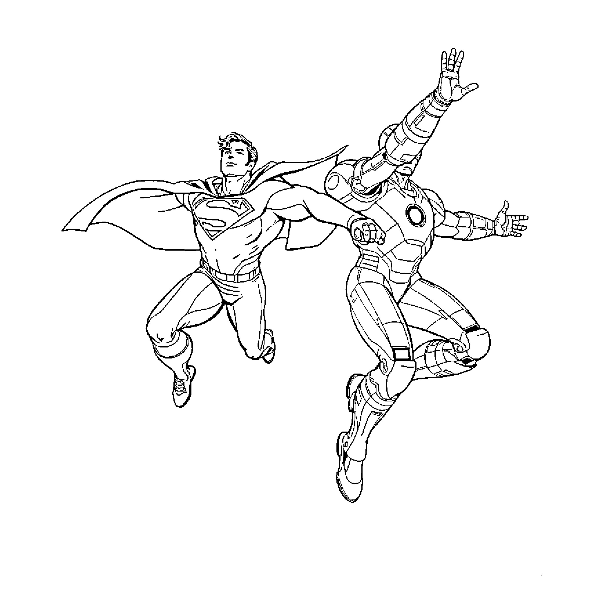 Superman battling powerful robot foe Coloring Page (free black-and-white line drawing printable PDF for all, from beginners to advanced learners, including children, teens, adults, and seniors)