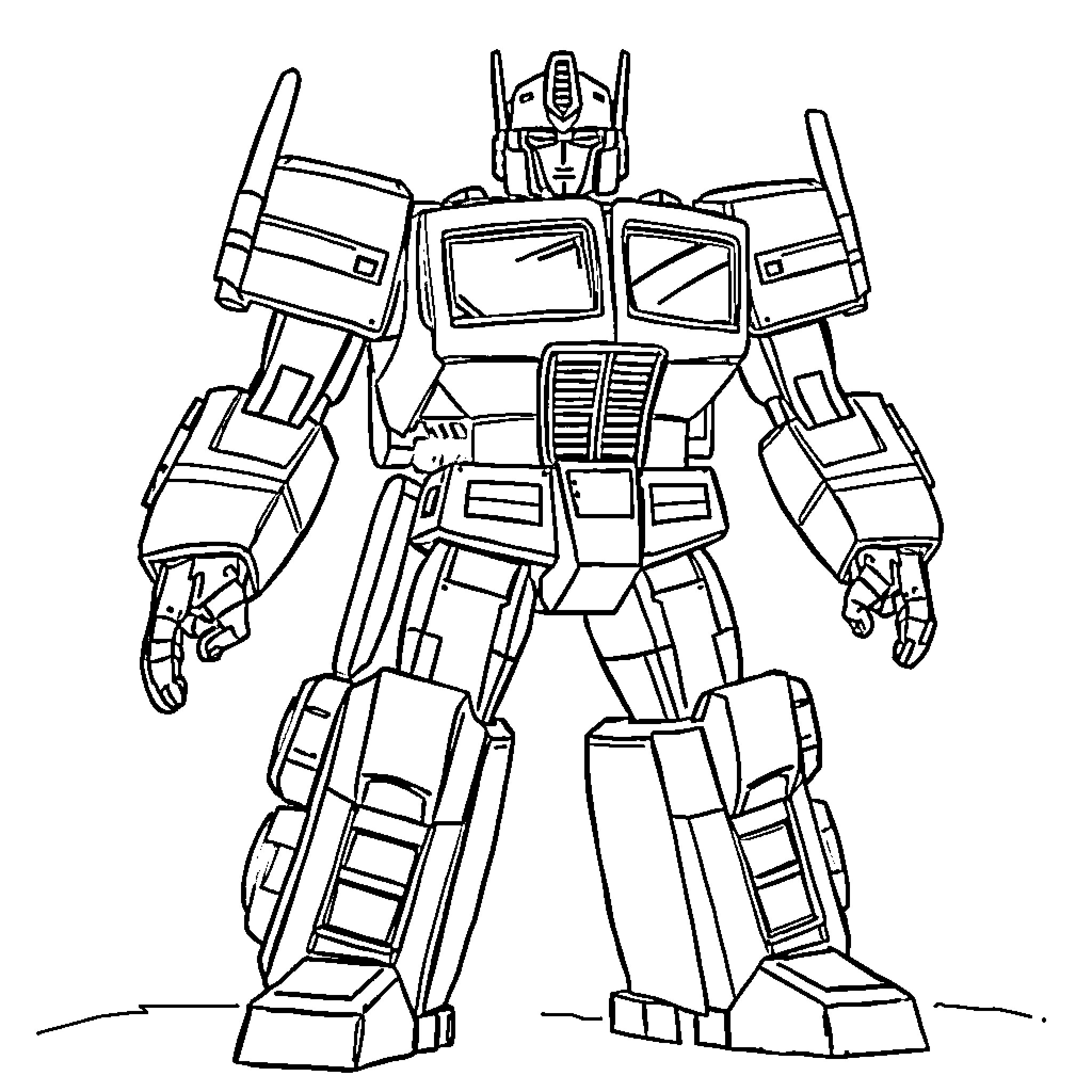 Optimus Prime Heroic Transformer Posing in Action Coloring Page (free black-and-white line drawing printable PDF for all, from beginners to advanced learners, including children, teens, adults, and seniors)
