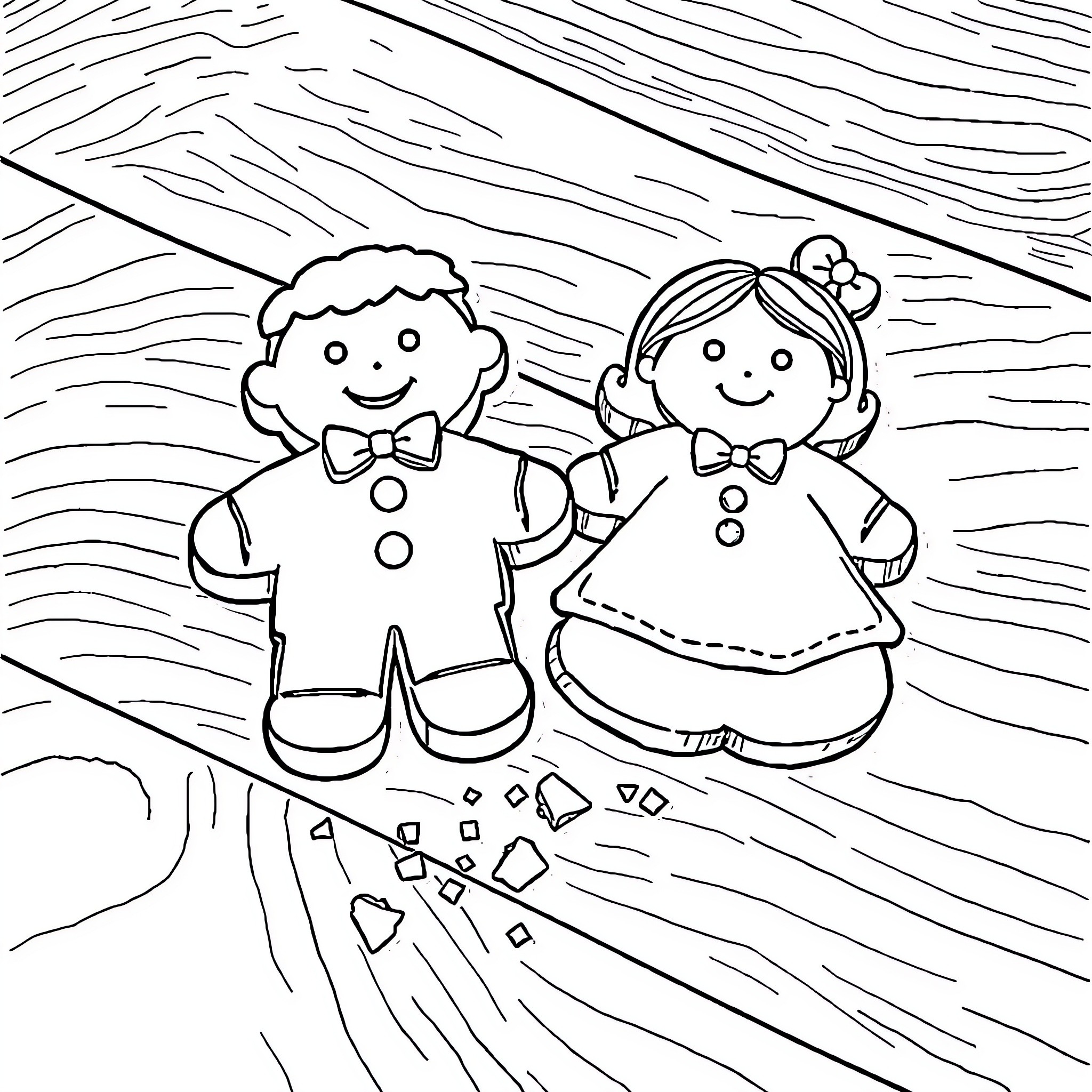 Cookie Couple's Winter Adventure Coloring Page (free black-and-white line drawing printable PDF for all, from beginners to advanced learners, including children, teens, adults, and seniors)