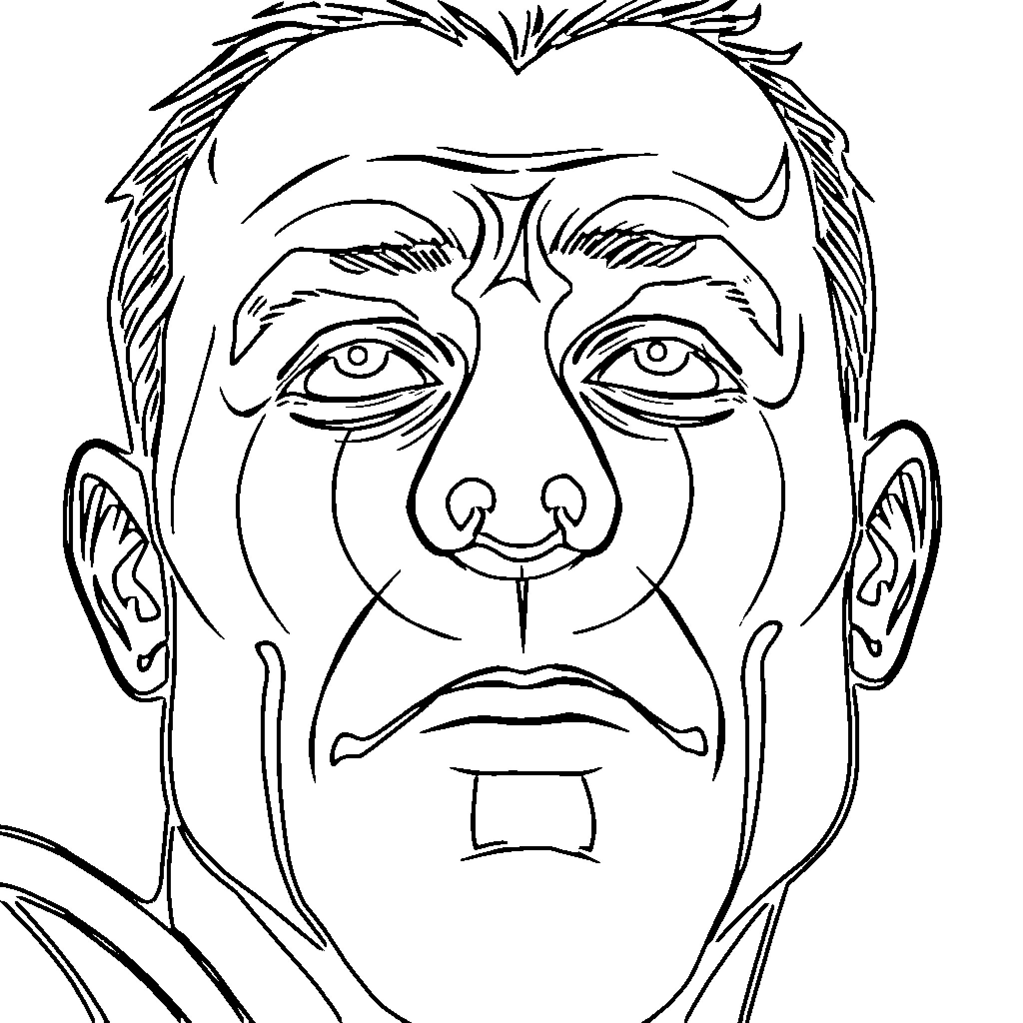 Face of serious-looking man with distinct features Coloring Page (free black-and-white line drawing printable PDF for all, from beginners to advanced learners, including children, teens, adults, and seniors)
