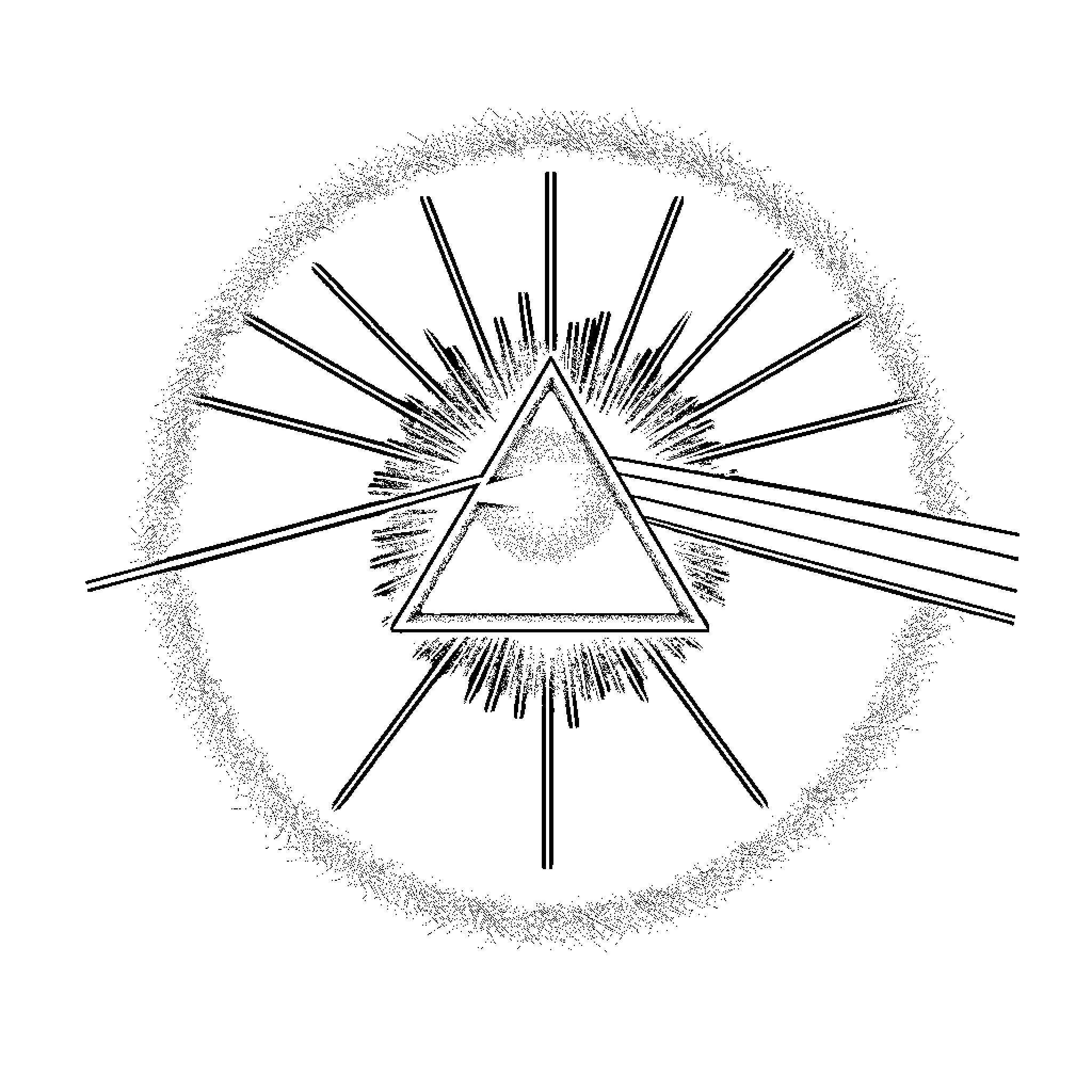 Pink Floyd Surreal Geometric Illustration Coloring Page (free black-and-white line drawing printable PDF for all, from beginners to advanced learners, including children, teens, adults, and seniors)