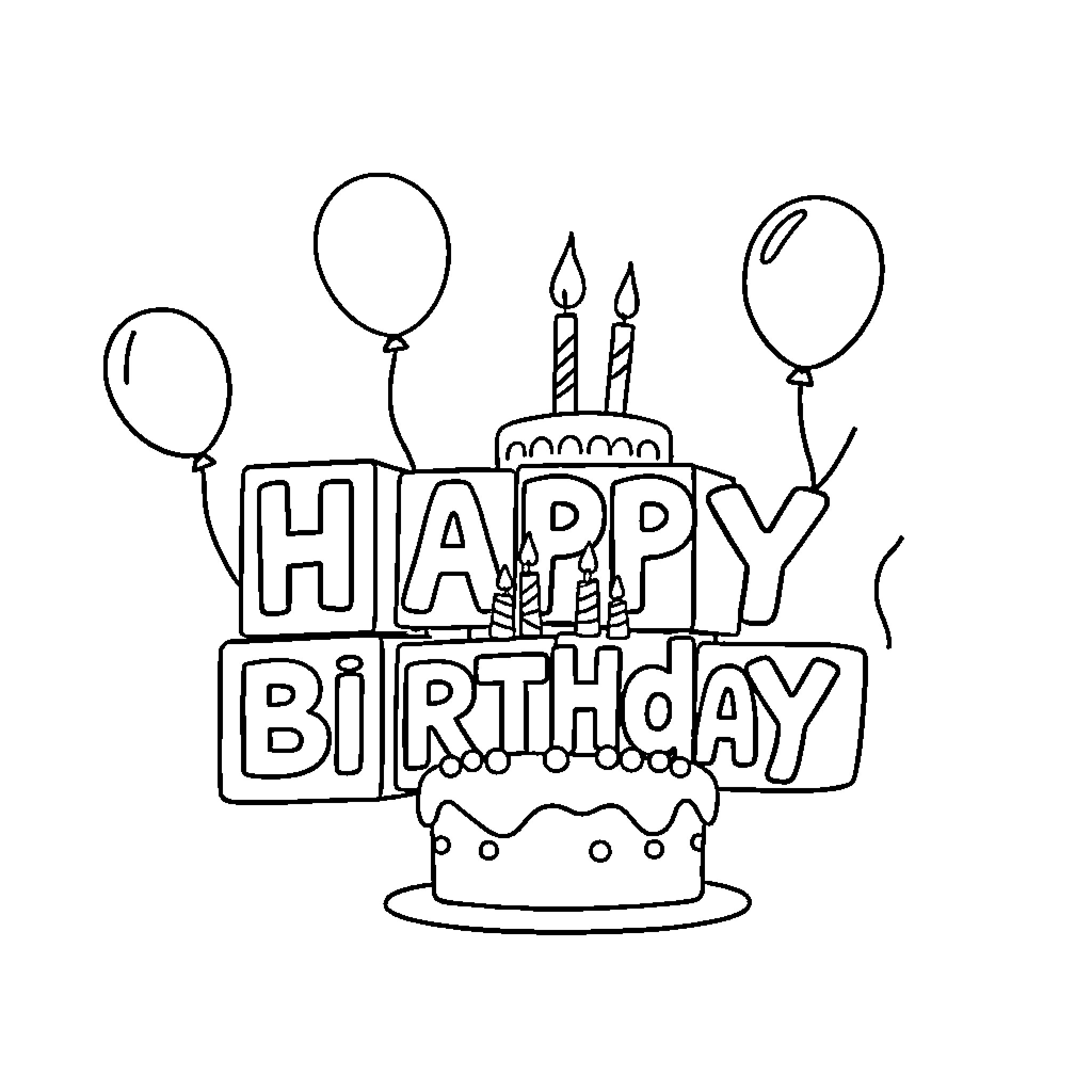Number Blocks celebrating a happy birthday party Coloring Page (free black-and-white line drawing printable PDF for all, from beginners to advanced learners, including children, teens, adults, and seniors)